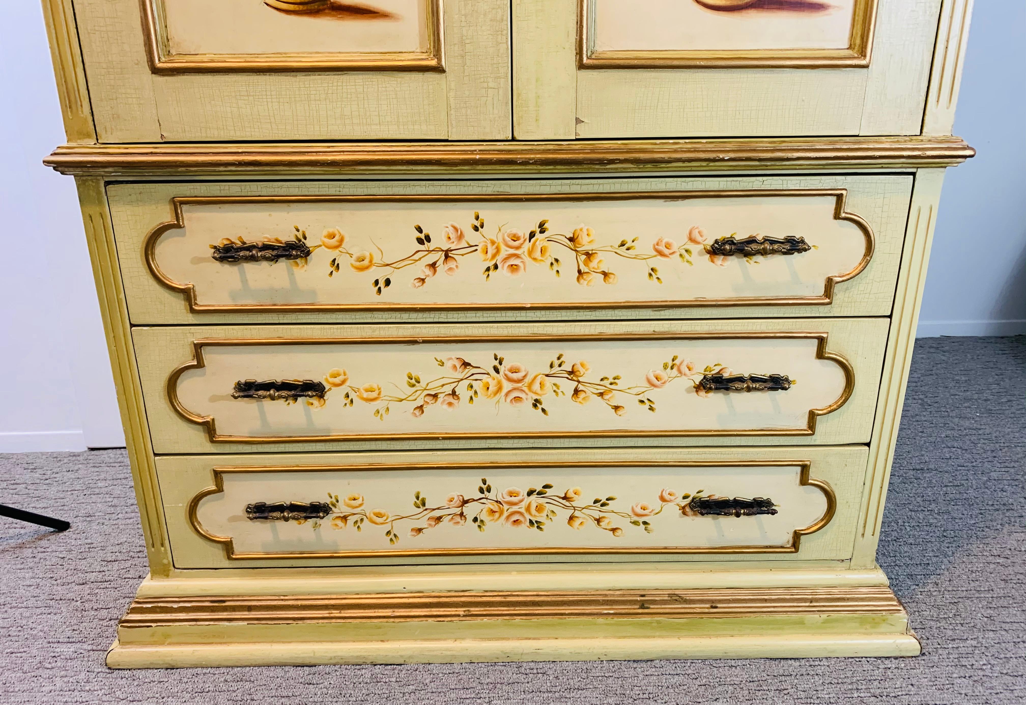 Wood French Provincial Hand Painted Armoire or Cabinet