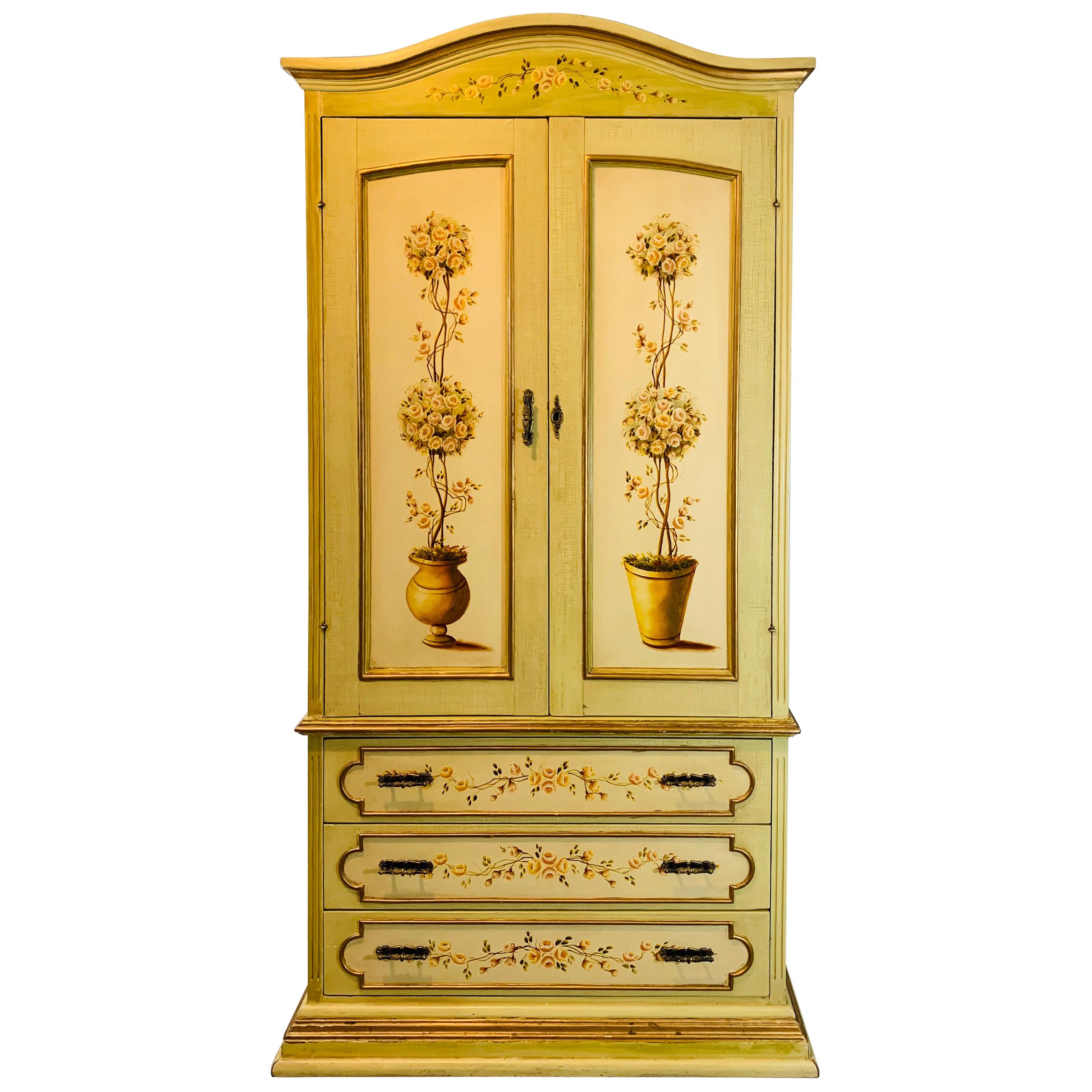 French Provincial Hand Painted Armoire or Cabinet