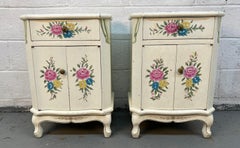 French Provincial Hand-Painted Floral Night Stands