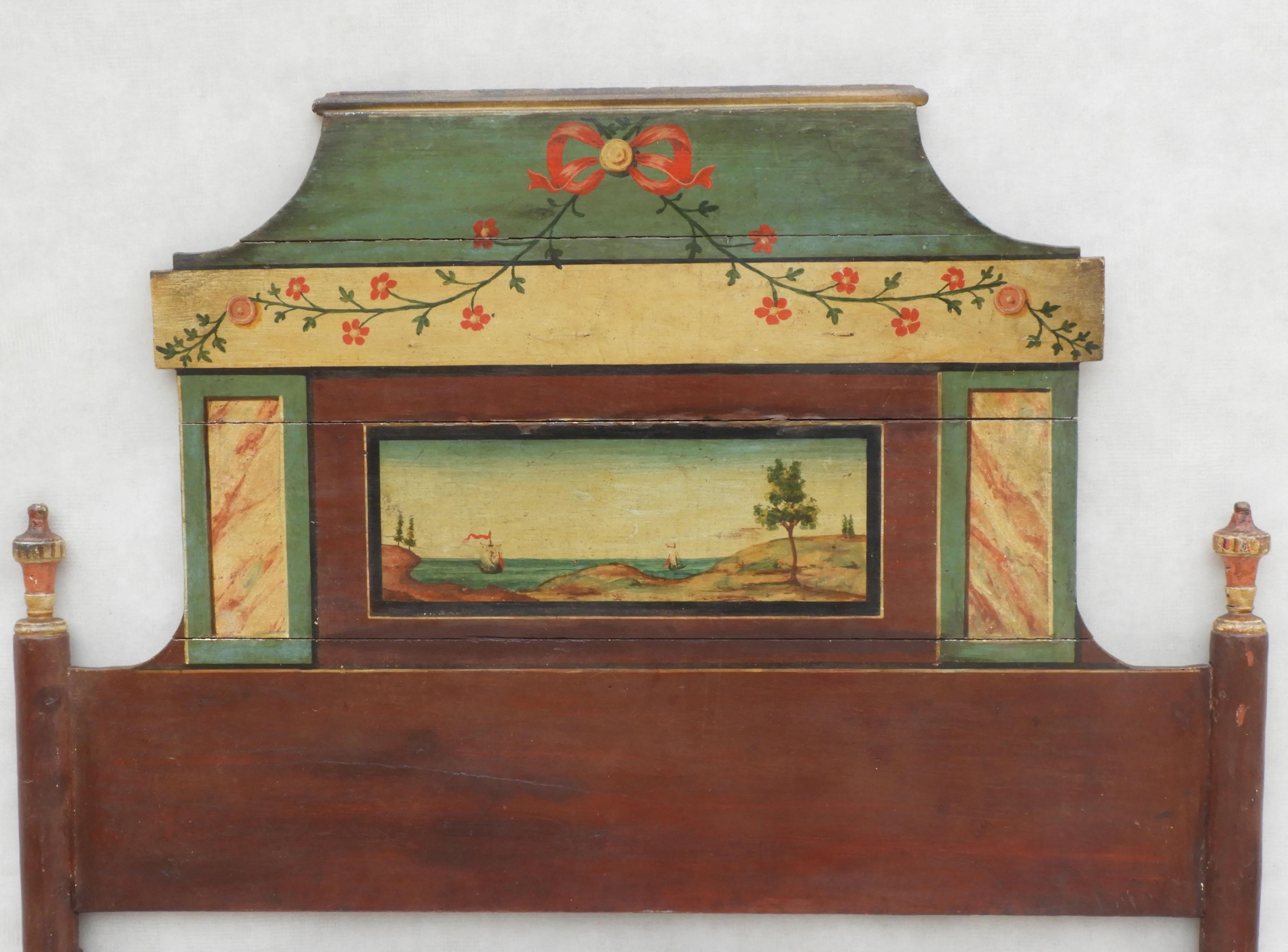 Hand-Painted French Provincial Hand Painted Head Board Early 19th century Folk Art