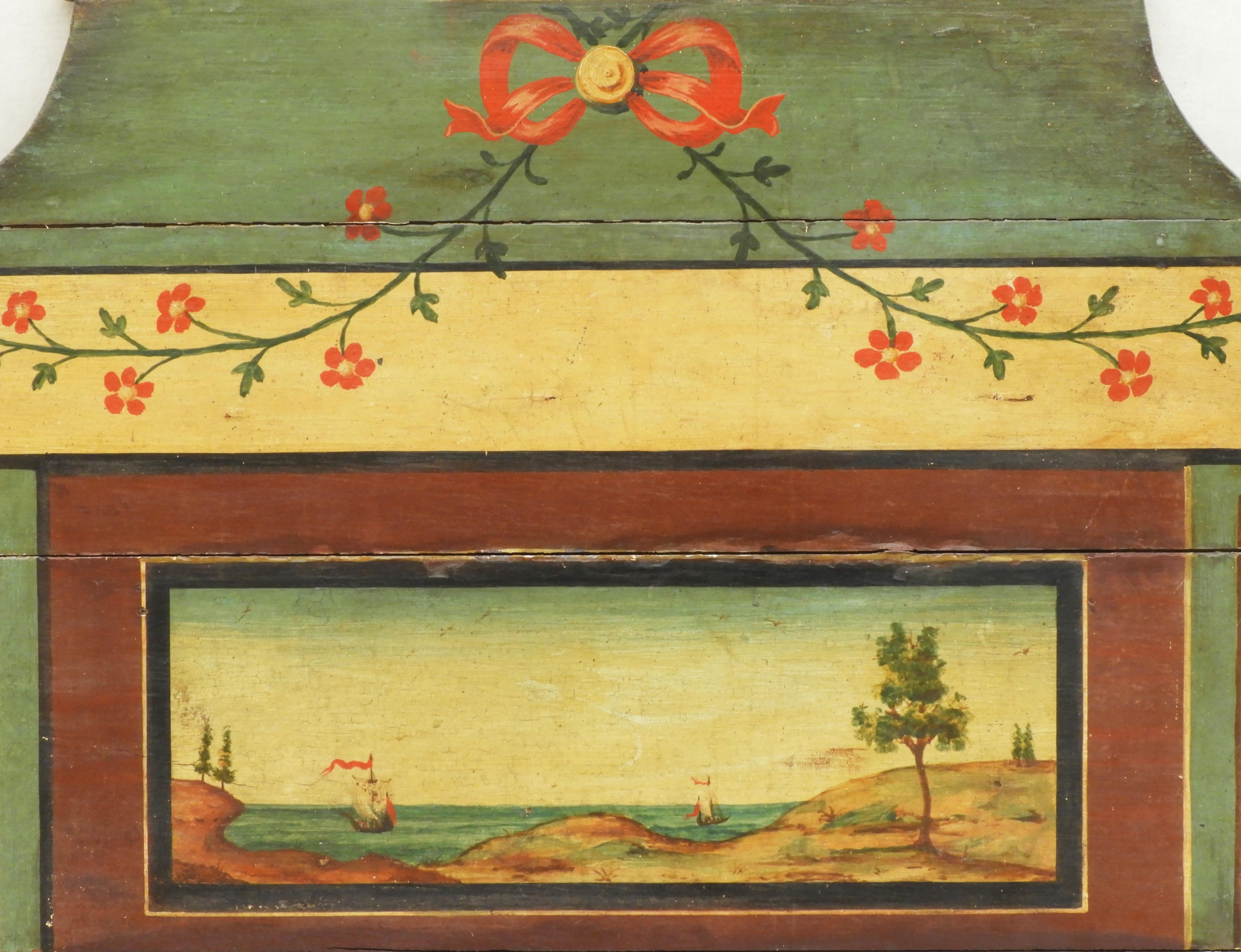 French Provincial Hand Painted Head Board Early 19th century Folk Art In Good Condition In Trensacq, FR