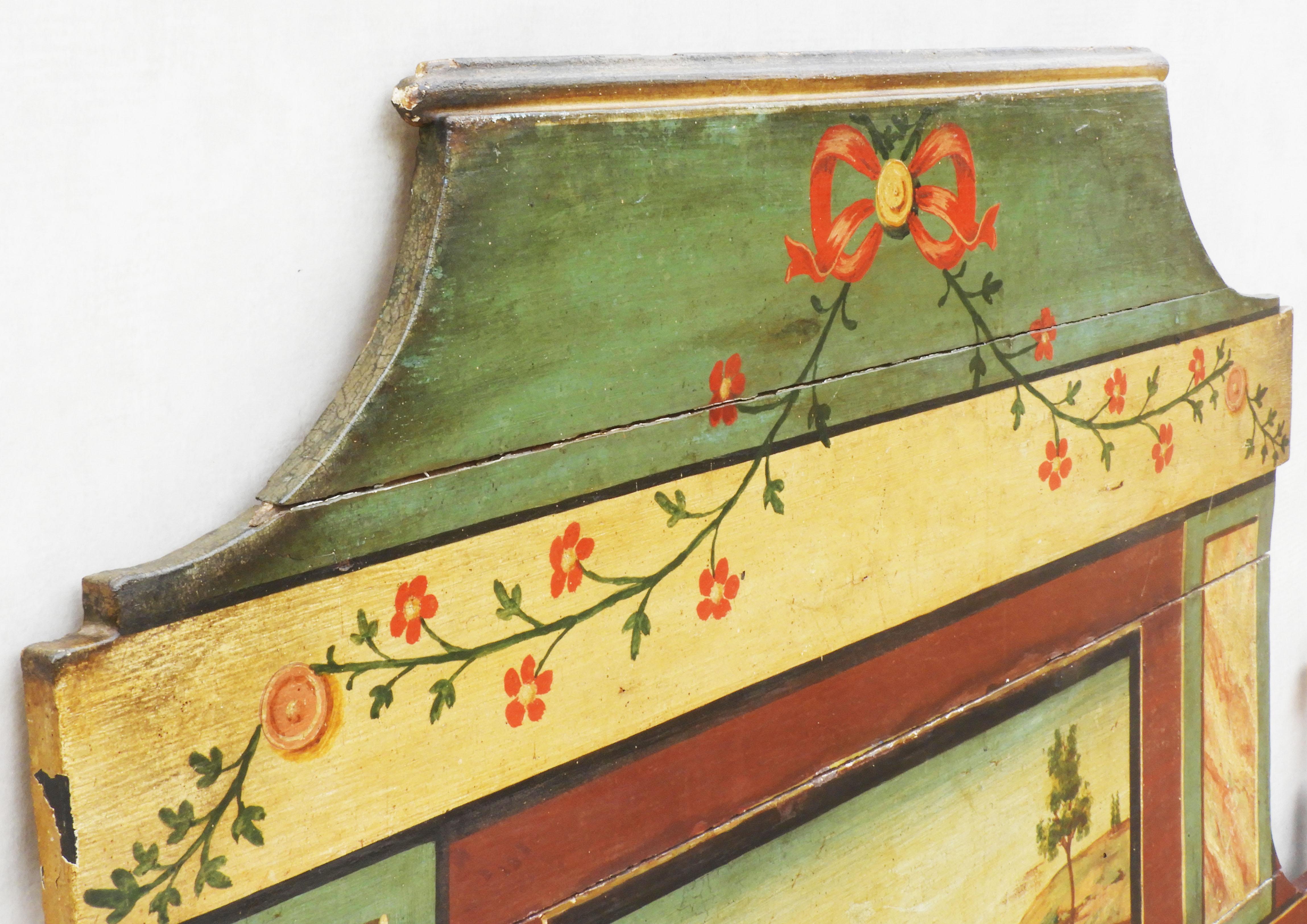 Wood French Provincial Hand Painted Head Board Early 19th century Folk Art