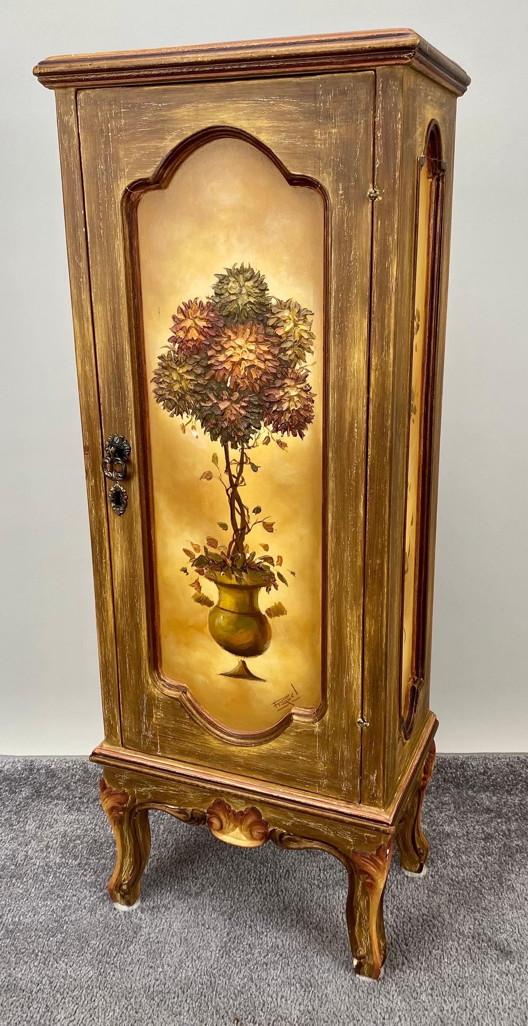 French Provincial  Hand painted One Door End Table or Nightstand  7