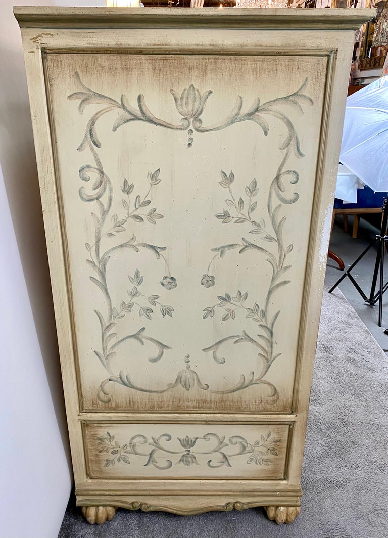 French Provincial Hand Painted with Green Floral Design cabinet or ...