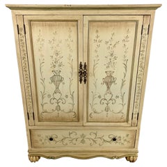 Vintage French Provincial Hand Painted with Green Floral Design cabinet or Armoire