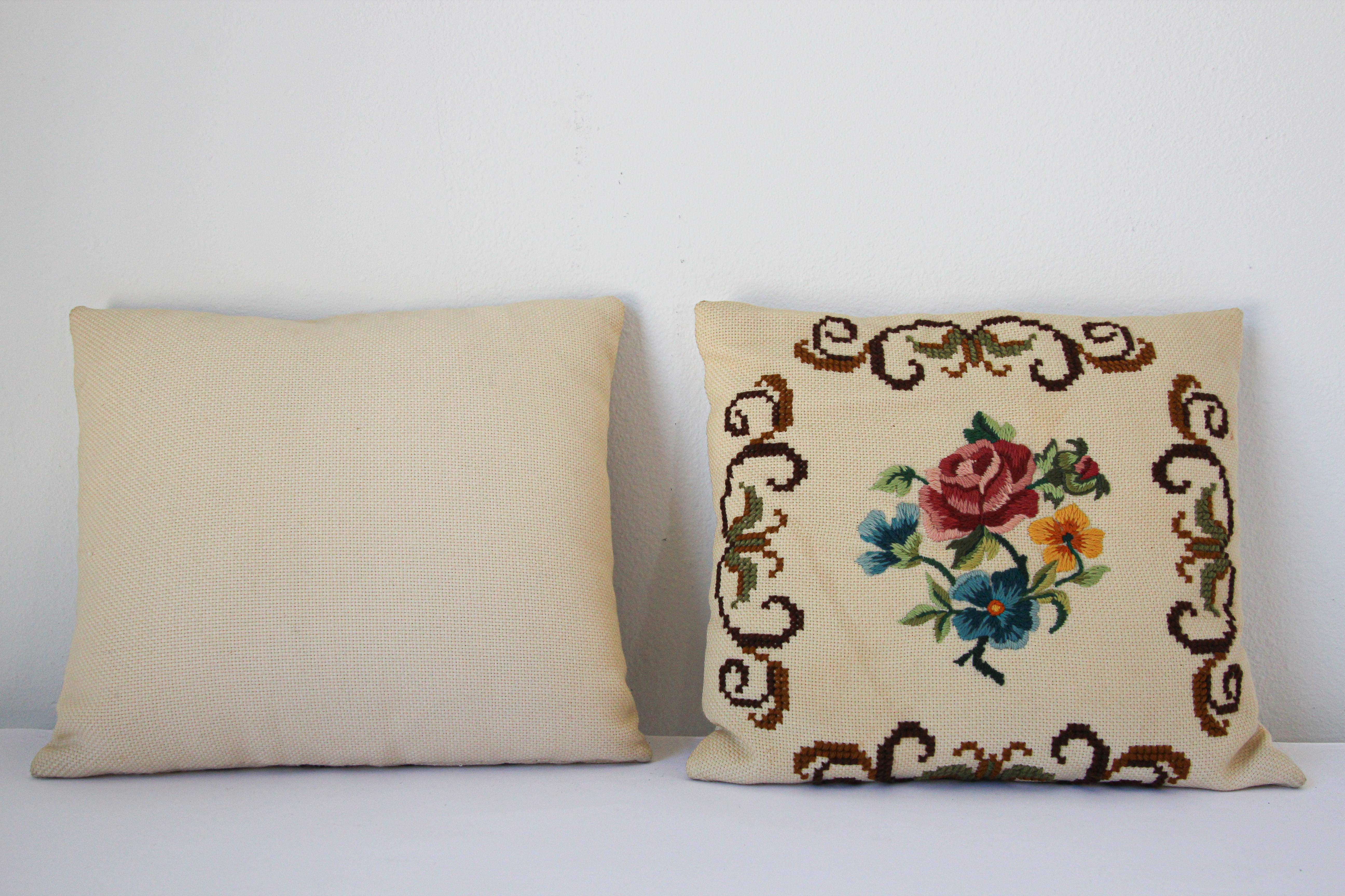 20th Century French Provincial Handmade Needlepoint Pillows