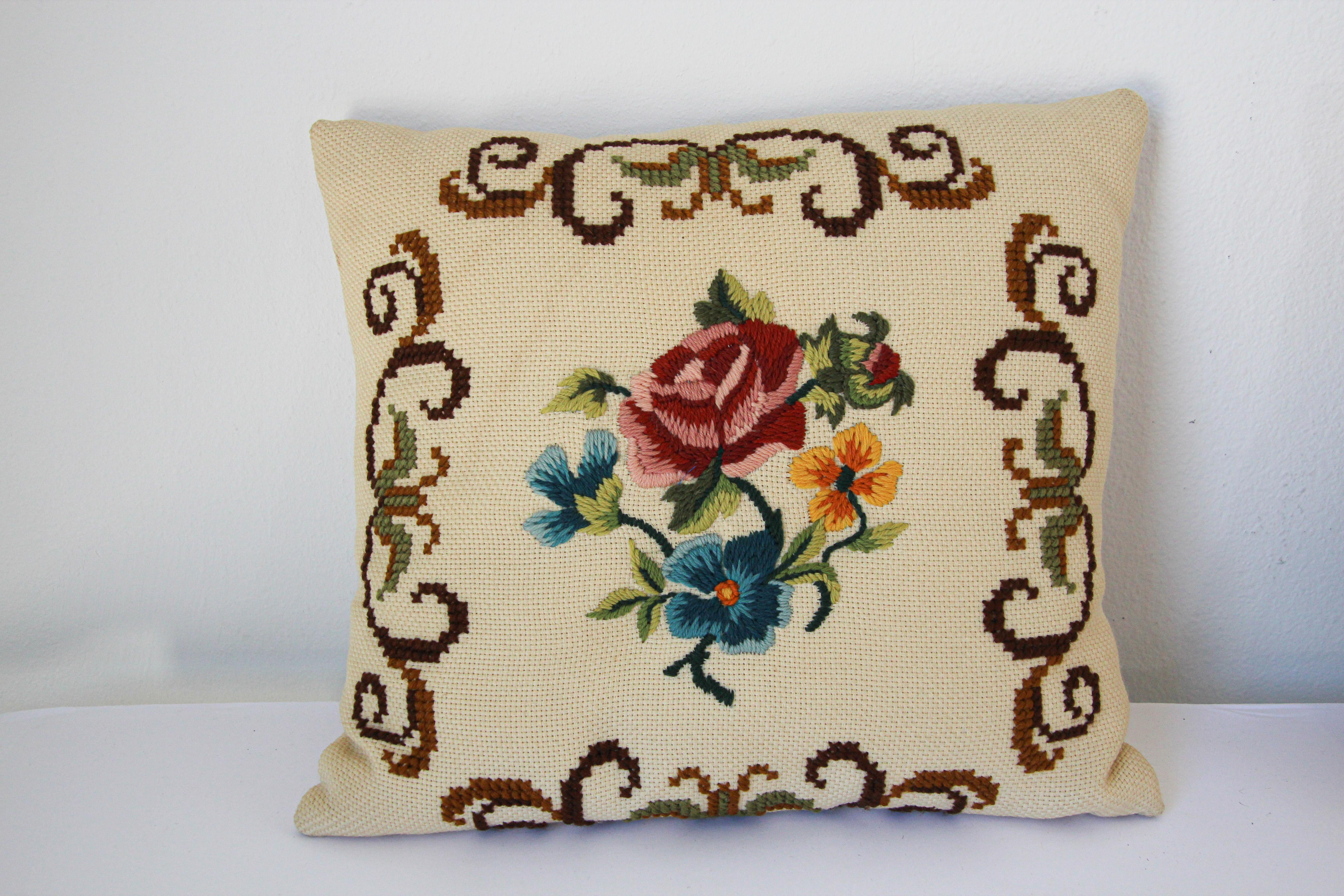 Cotton French Provincial Handmade Needlepoint Pillows