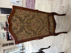 French Provincial high-back tufted chairs with carved mahogany frames
