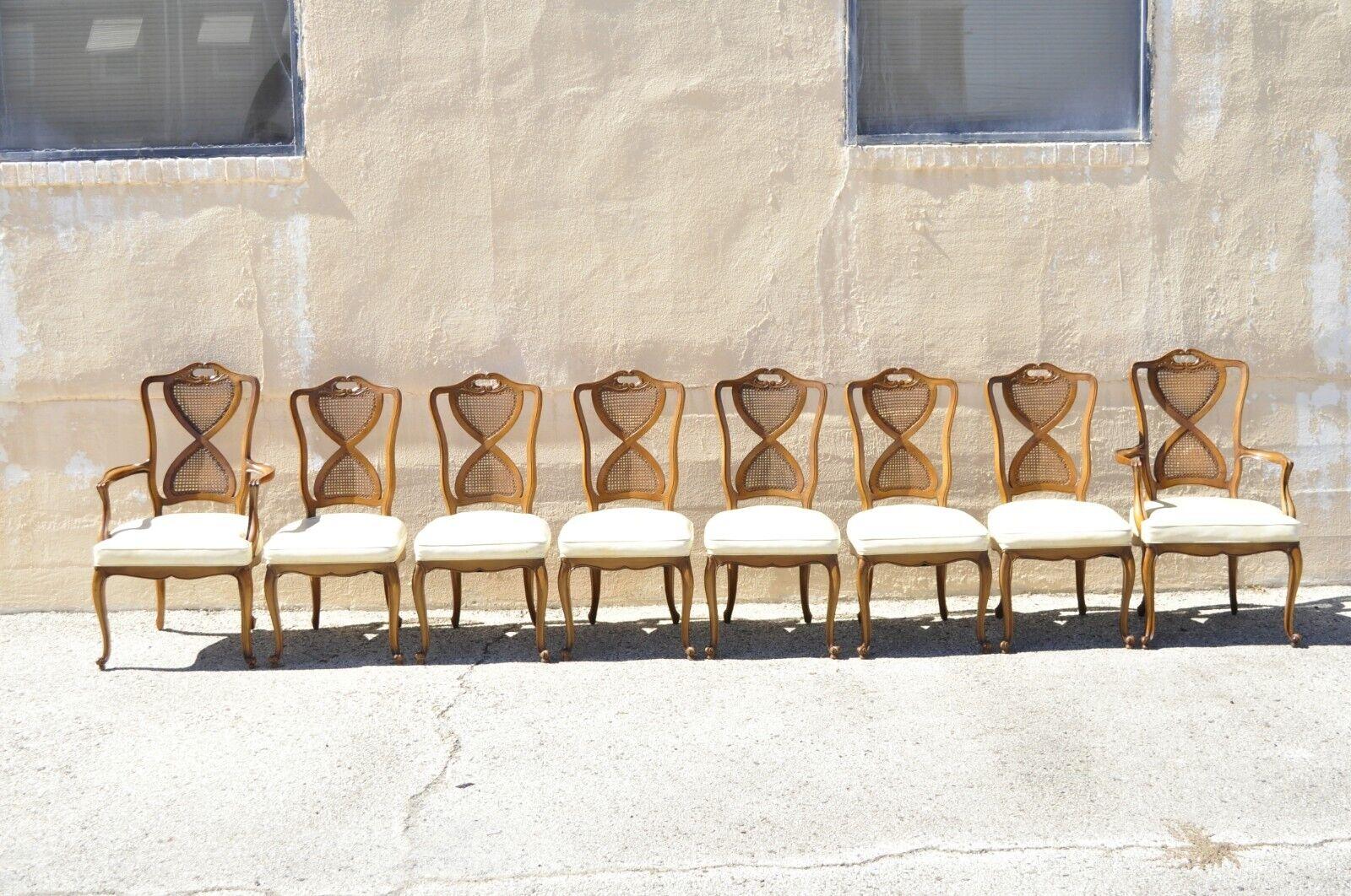 French Provincial Hollywood Regency Cane Back Pretzel Twist Dining Chair, Set 8 For Sale 7