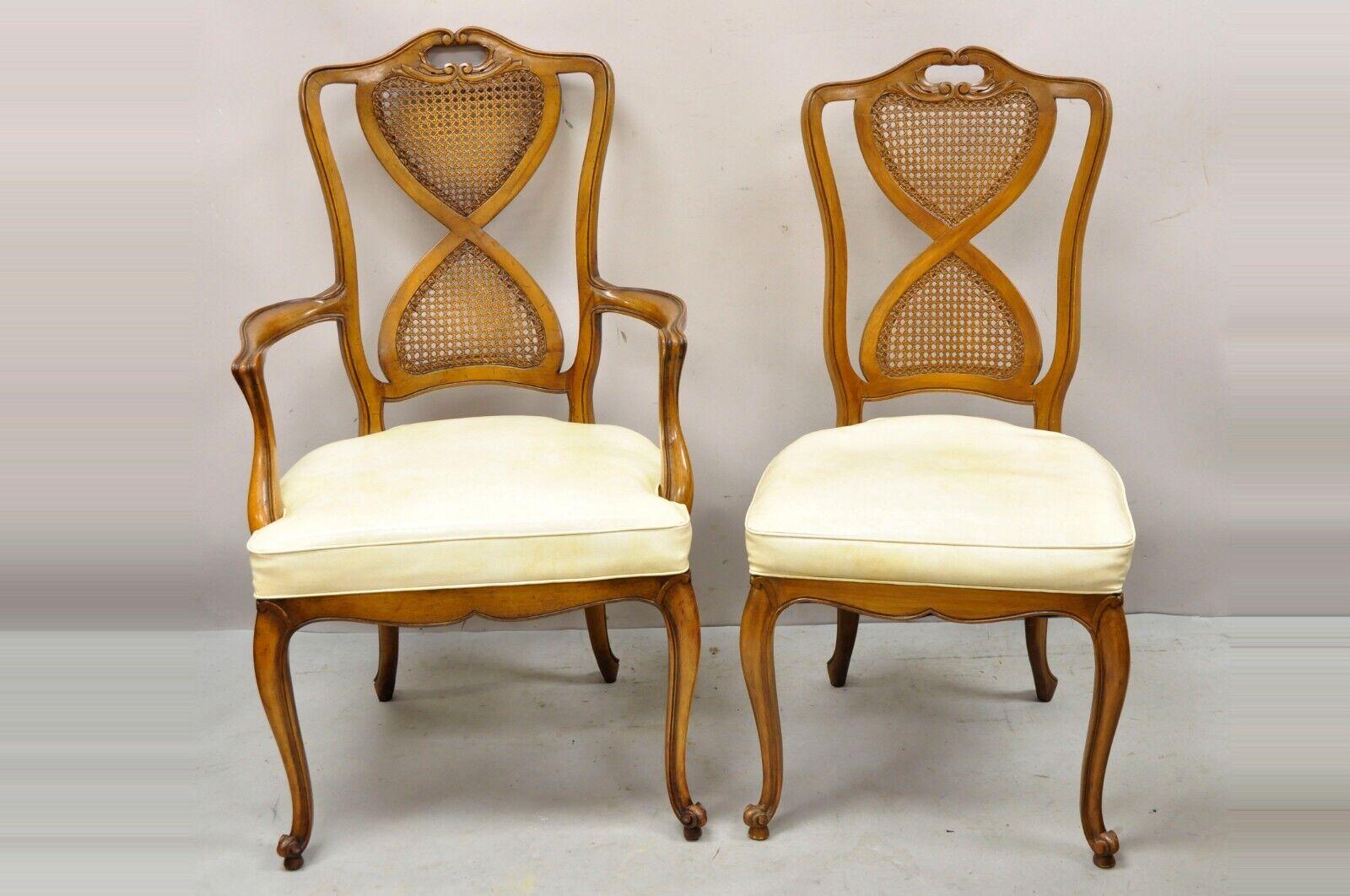 French Provincial Hollywood Regency Cane Back Pretzel Twist Dining Chair, Set 8 In Good Condition For Sale In Philadelphia, PA