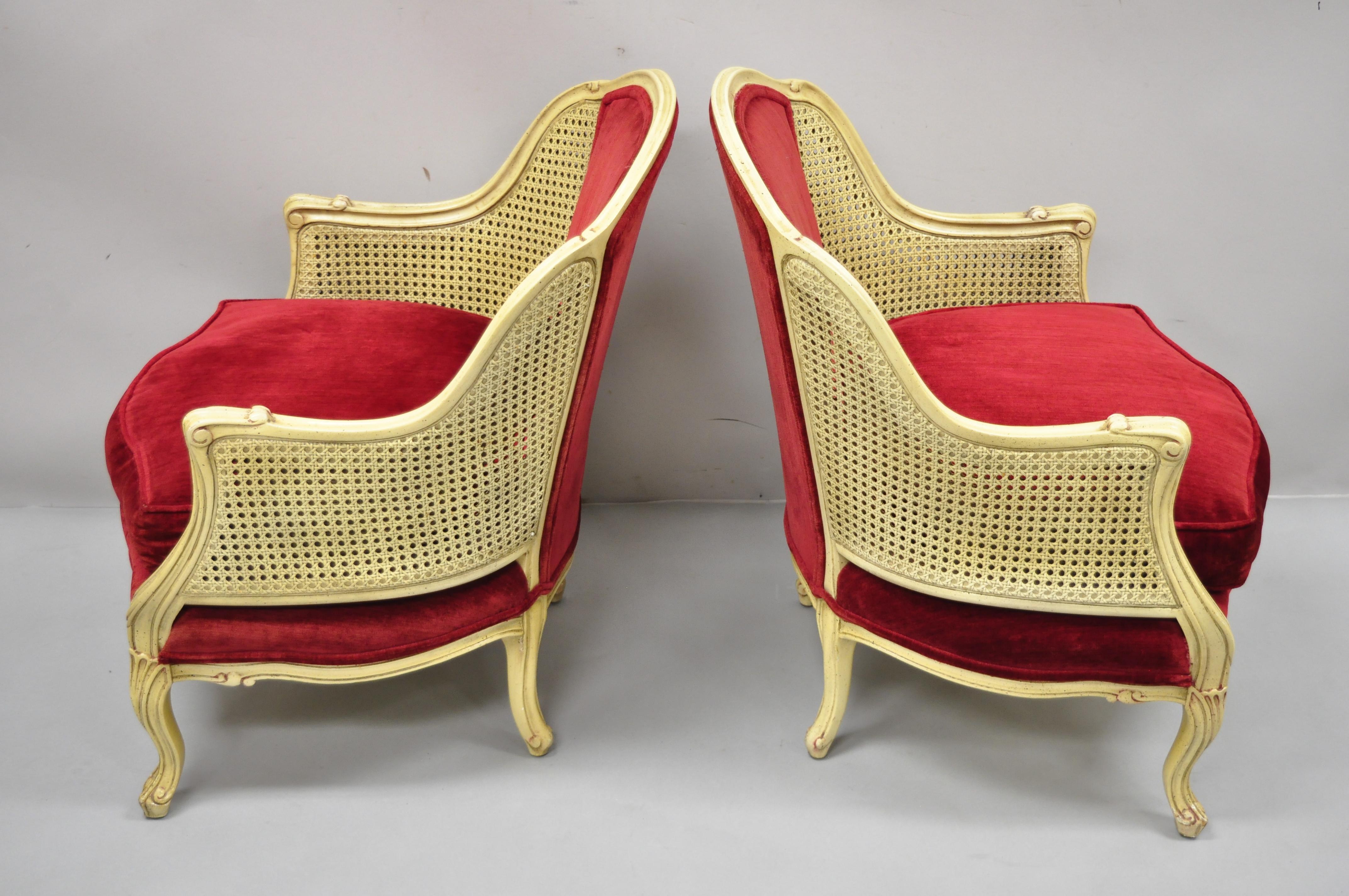 French Provincial Hollywood Regency Red Cane Bergere Club Arm Chairs, a Pair 6