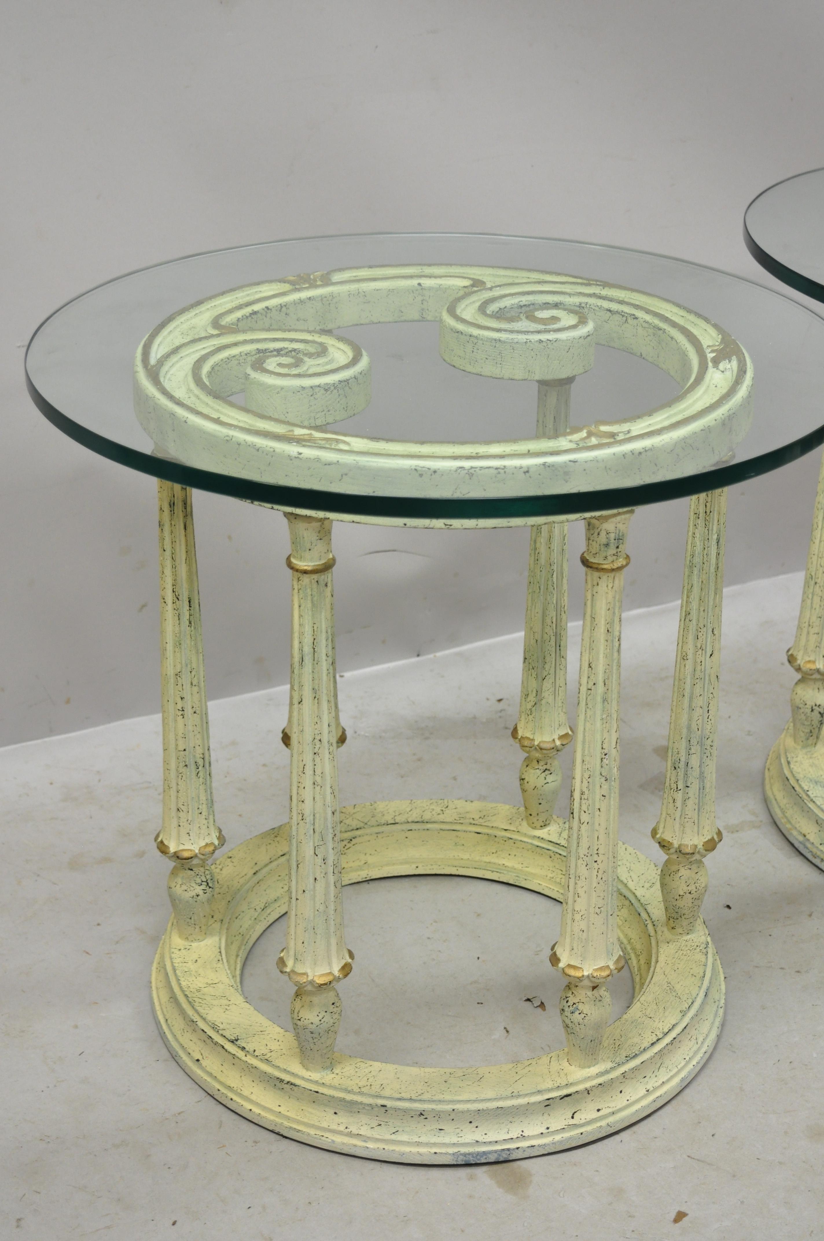 French Provincial Italian Scrollwork Wood Base Glass Top Coffee Table, 3 Pc Set For Sale 3