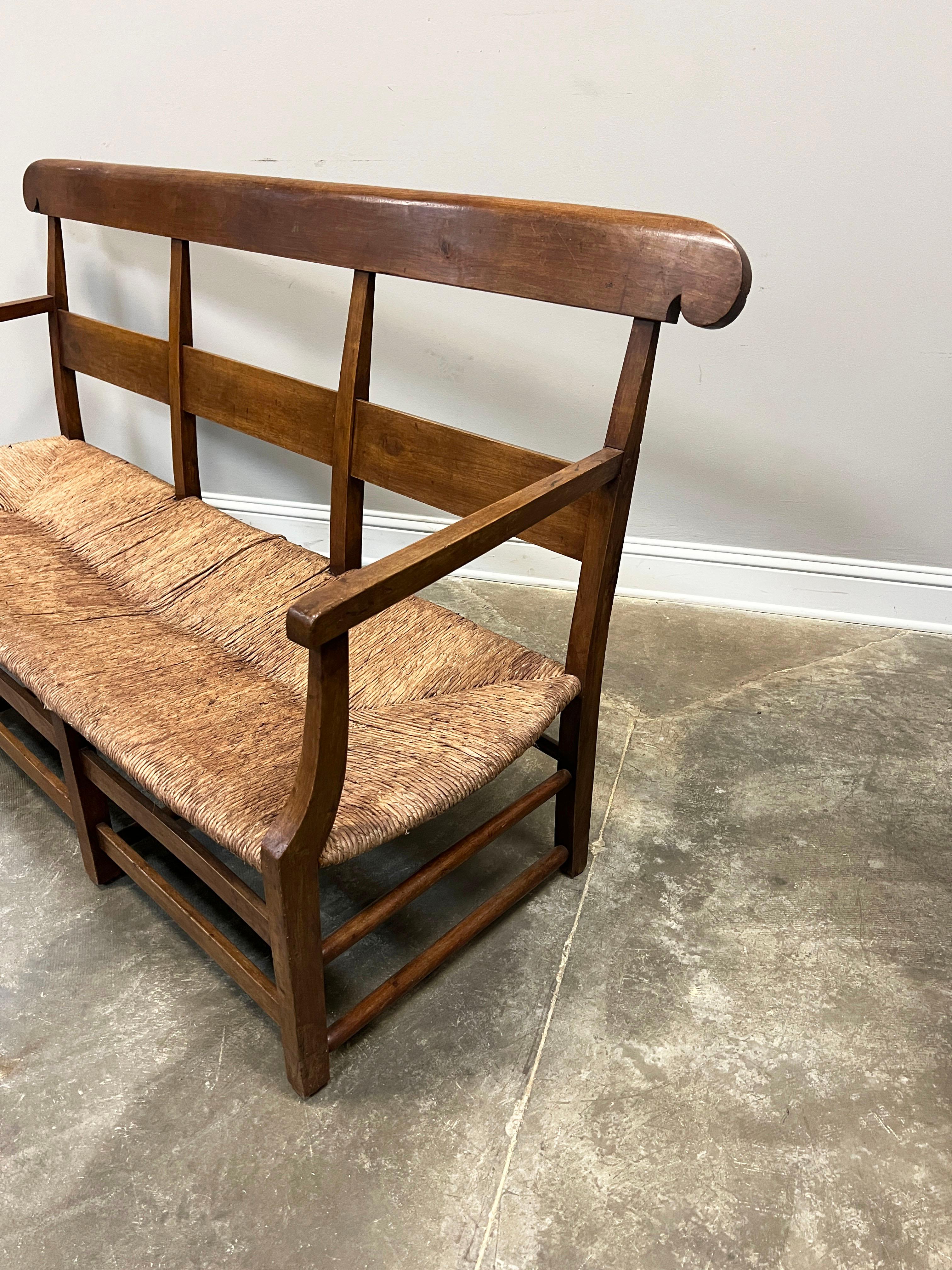 19th Century French Provincial Ladder Back Rush Seat Banquette