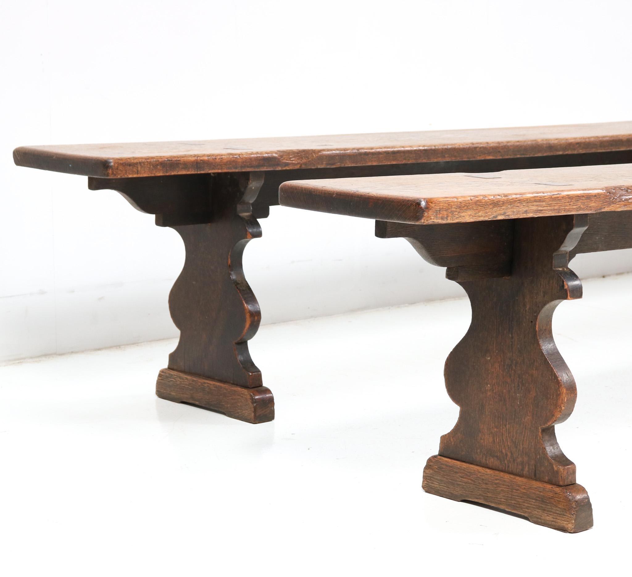 French Provincial Large Oak Farm Table with Two Matching Benches, 1900s For Sale 2