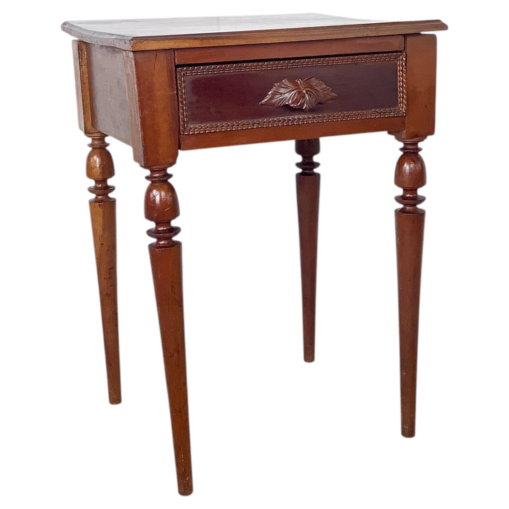 French Provincial Louis Philippe Walnut Side Table, Hand-Carved, circa 19th c.