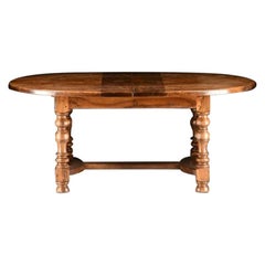 French Provincial Louis XIII Style Walnut Oval Extending Dining Table