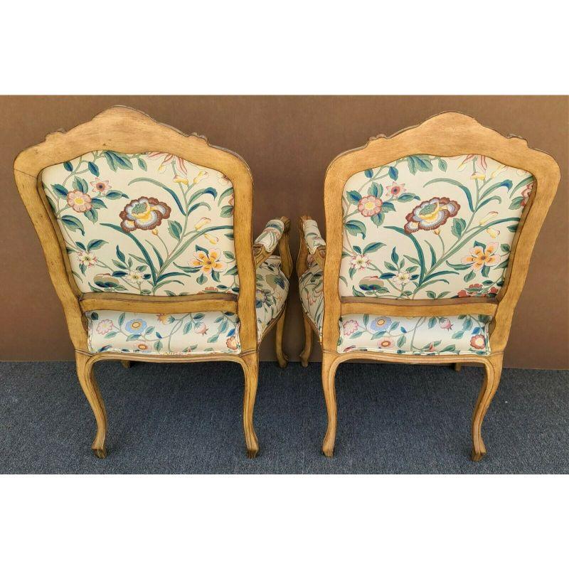 Cotton French Provincial Louis XV Armchairs by Chateau d'Ax, Set of 2 For Sale