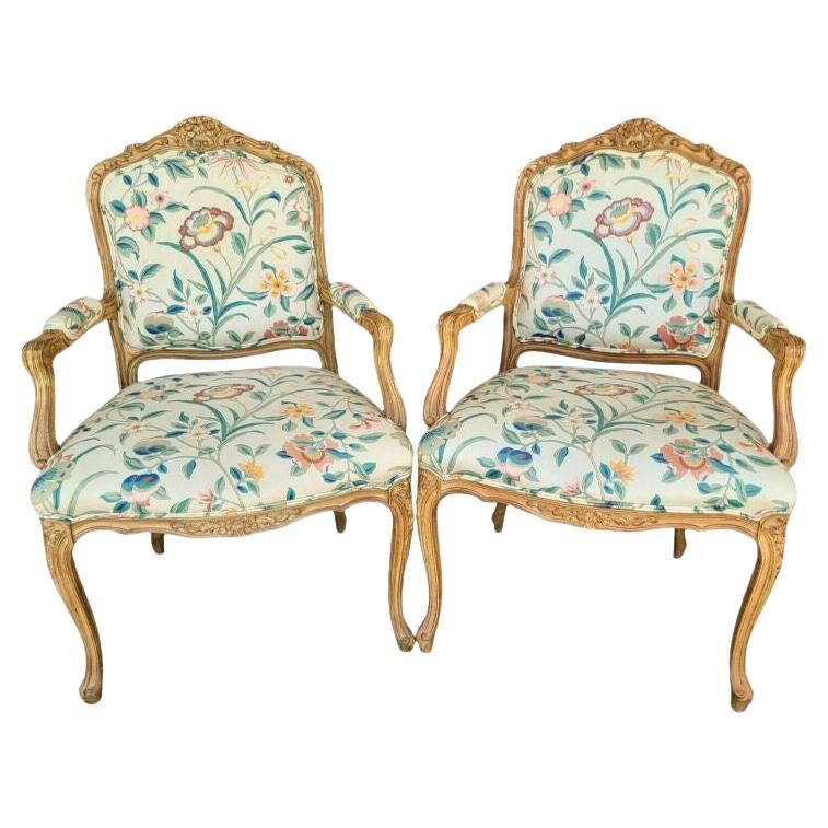 French Provincial Louis XV Armchairs by Chateau d'Ax, Set of 2 For Sale