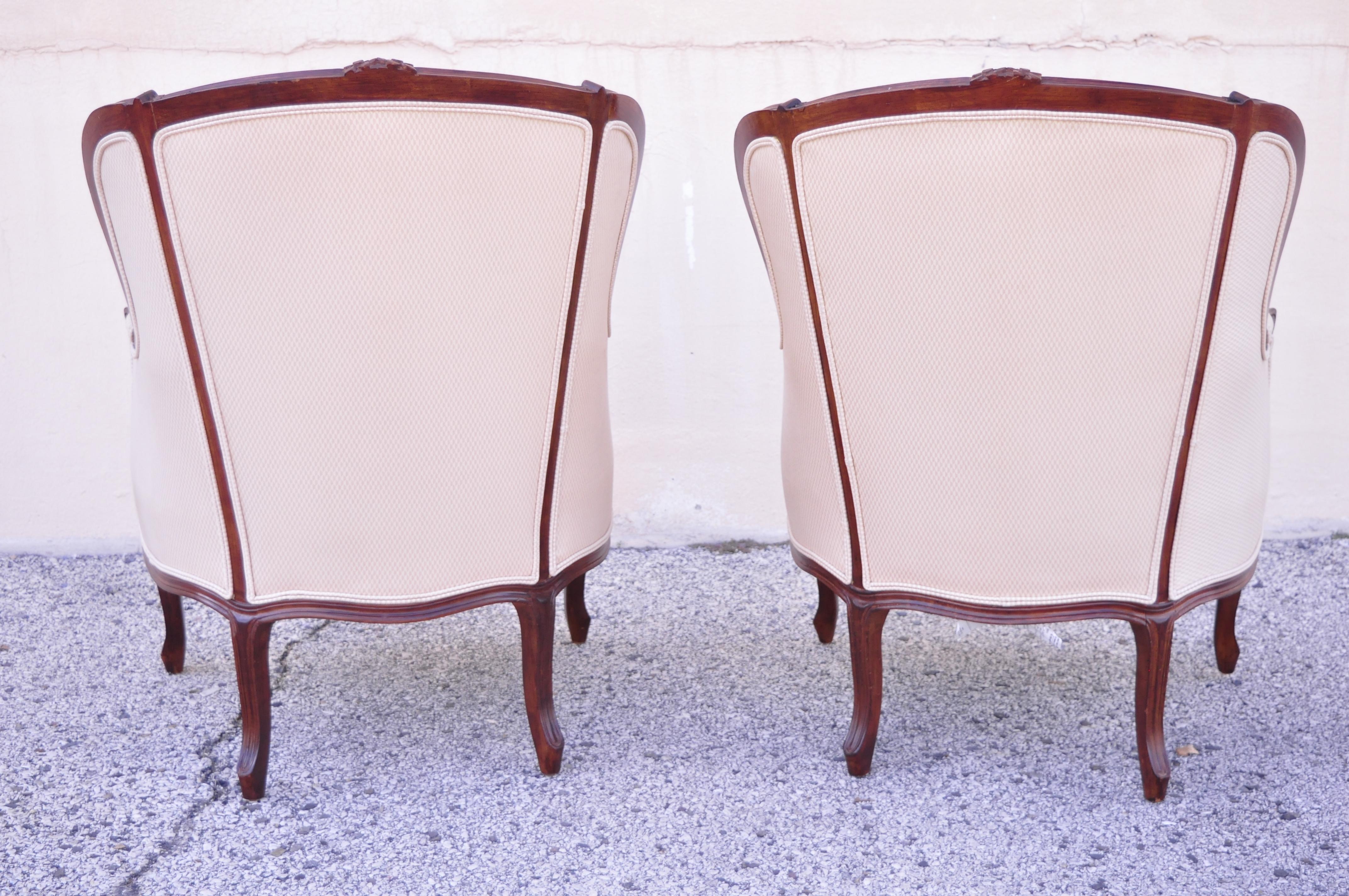 French Provincial Louis XV Bergere Lounge Club Arm Chairs by Jeffco, a Pair 3