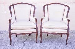 French Provincial Louis XV Bergere Lounge Club Arm Chairs by Jeffco, a Pair