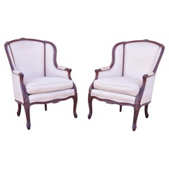 Vintage French Provincial Louis XV Bergere Lounge Club Arm Chairs by Jeffco, a Pair