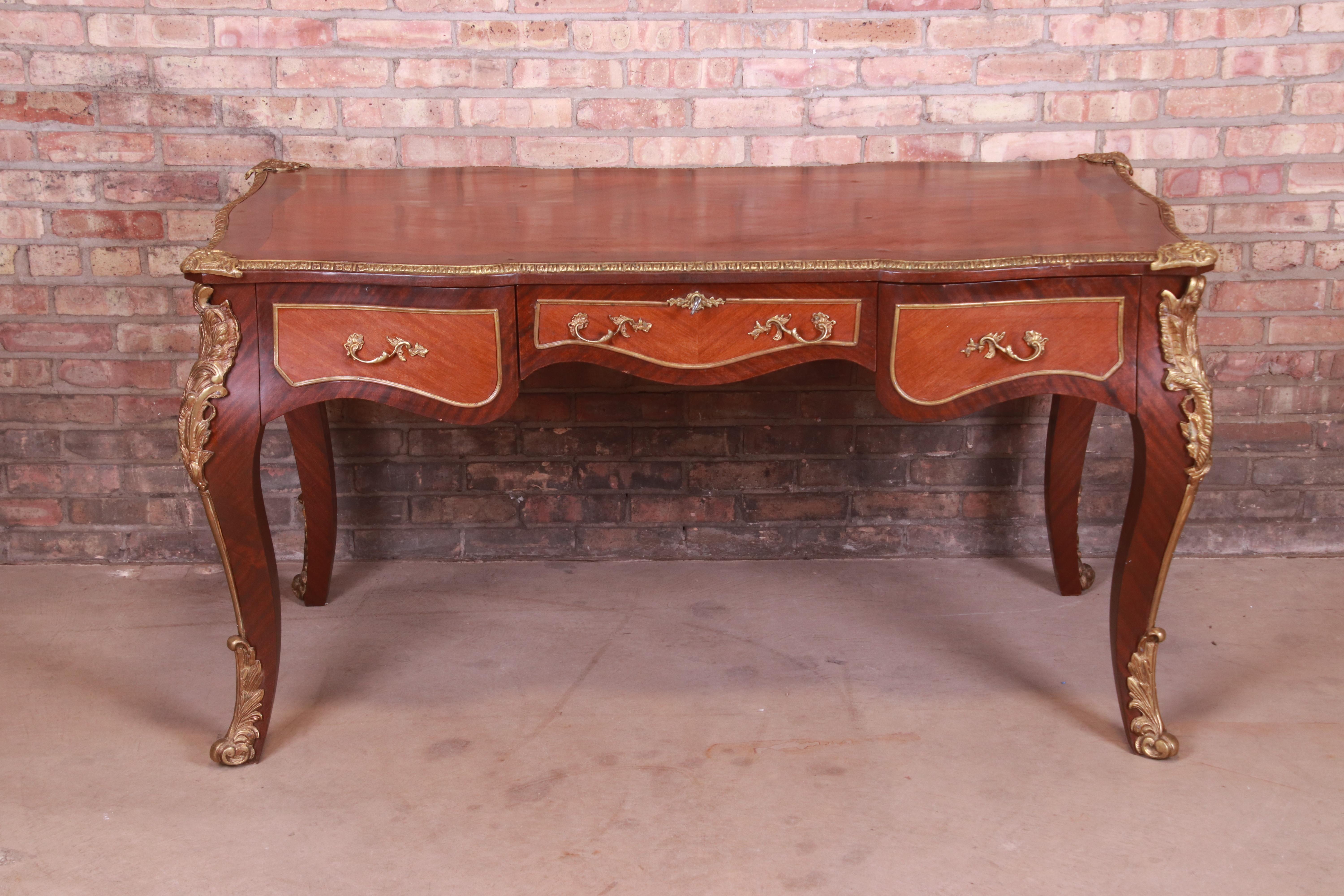 French Provincial Louis XV Bureau Plat Desk with Mounted Ormolu In Good Condition In South Bend, IN