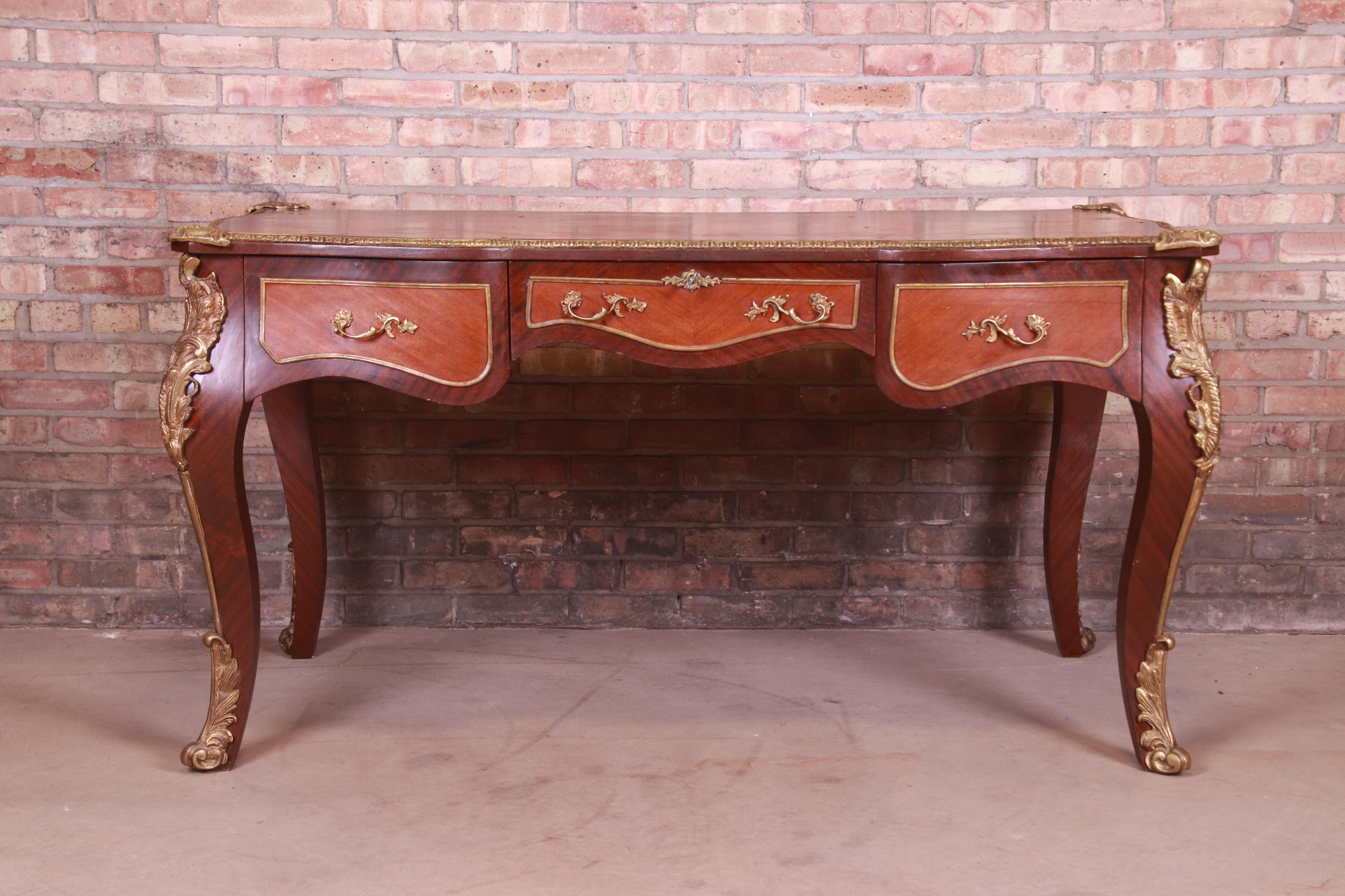 20th Century French Provincial Louis XV Bureau Plat Desk with Mounted Ormolu