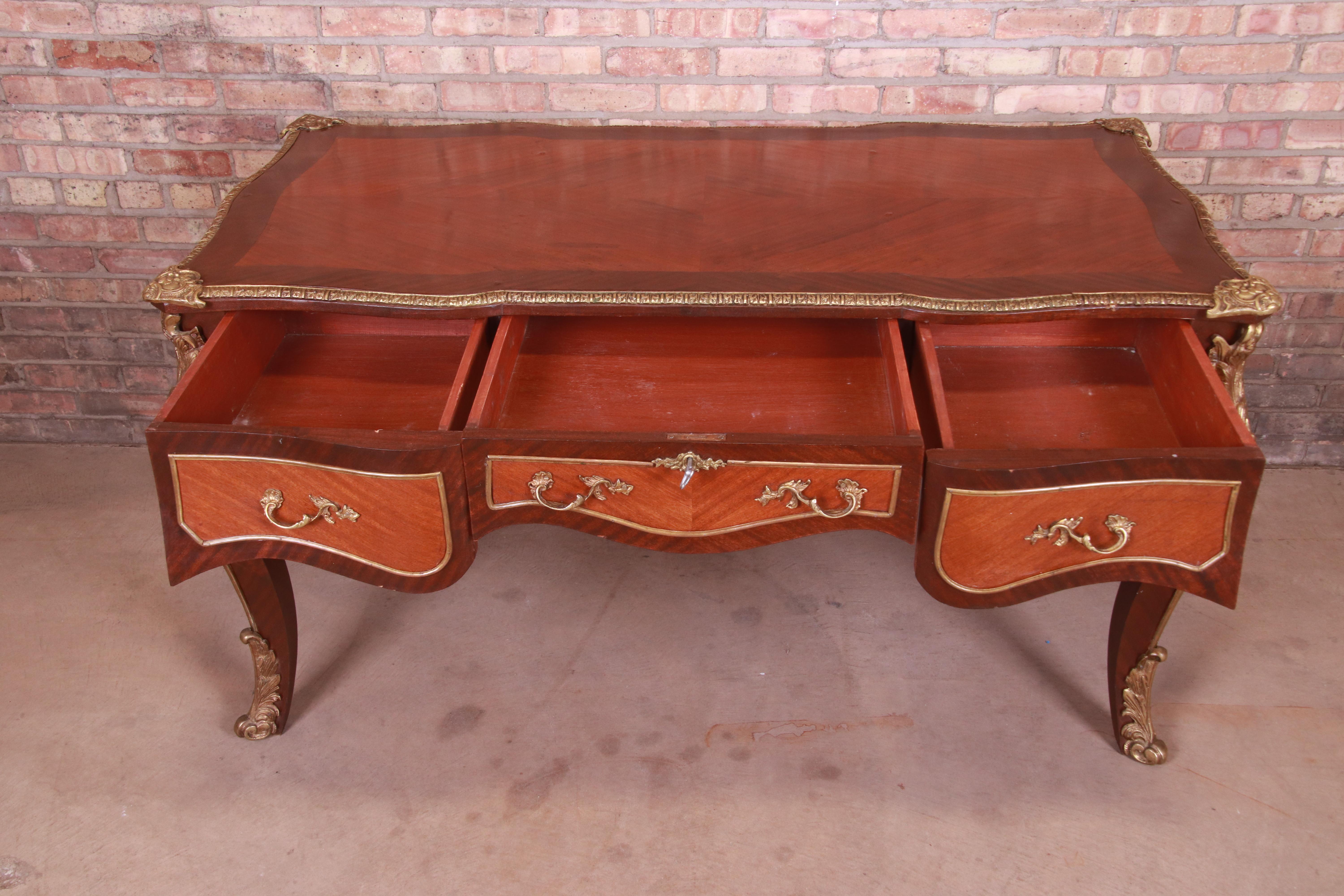 French Provincial Louis XV Bureau Plat Desk with Mounted Ormolu 2