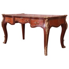 French Provincial Louis XV Bureau Plat Desk with Mounted Ormolu