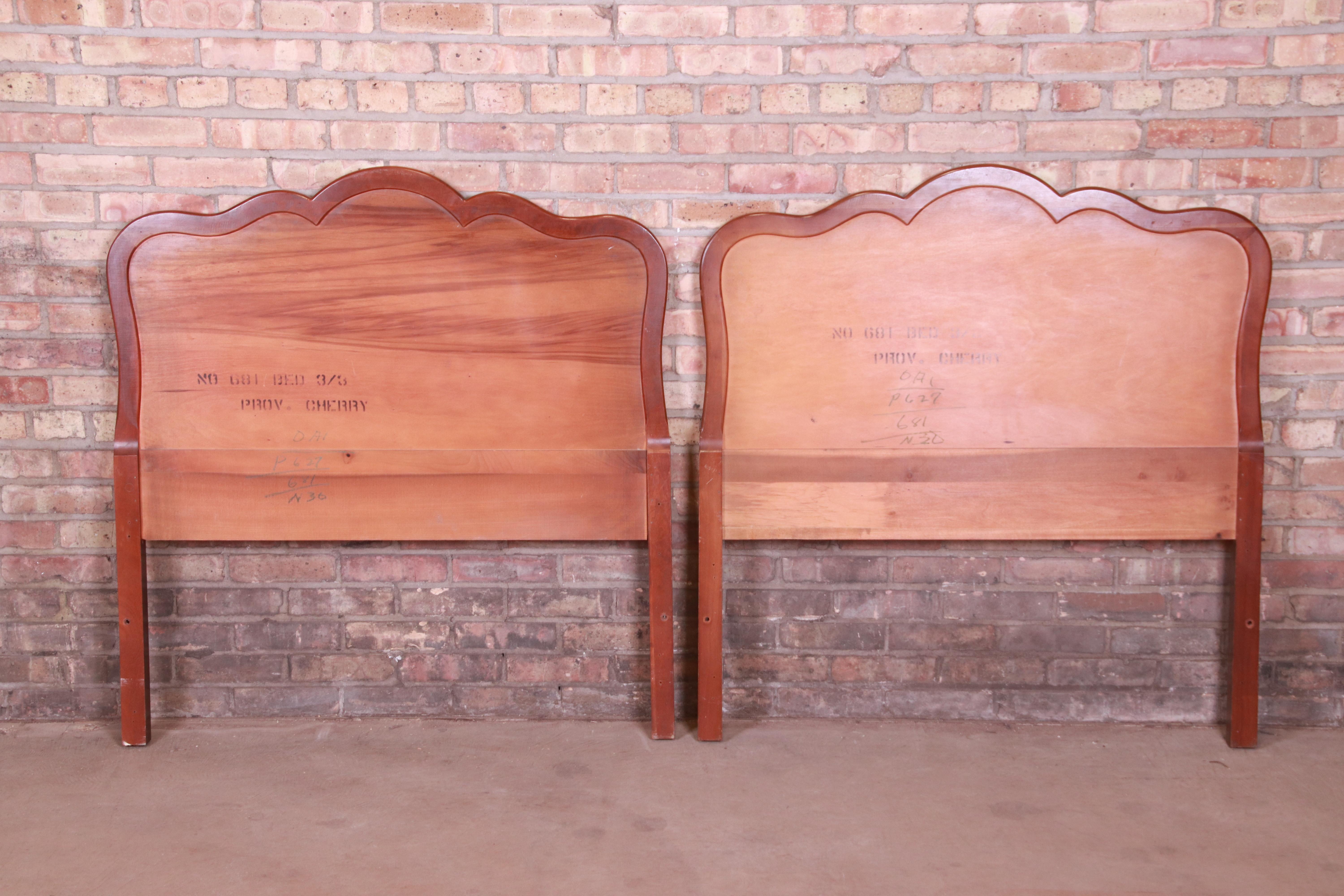 French Provincial Louis XV Carved Cherrywood Twin Beds, Pair 2