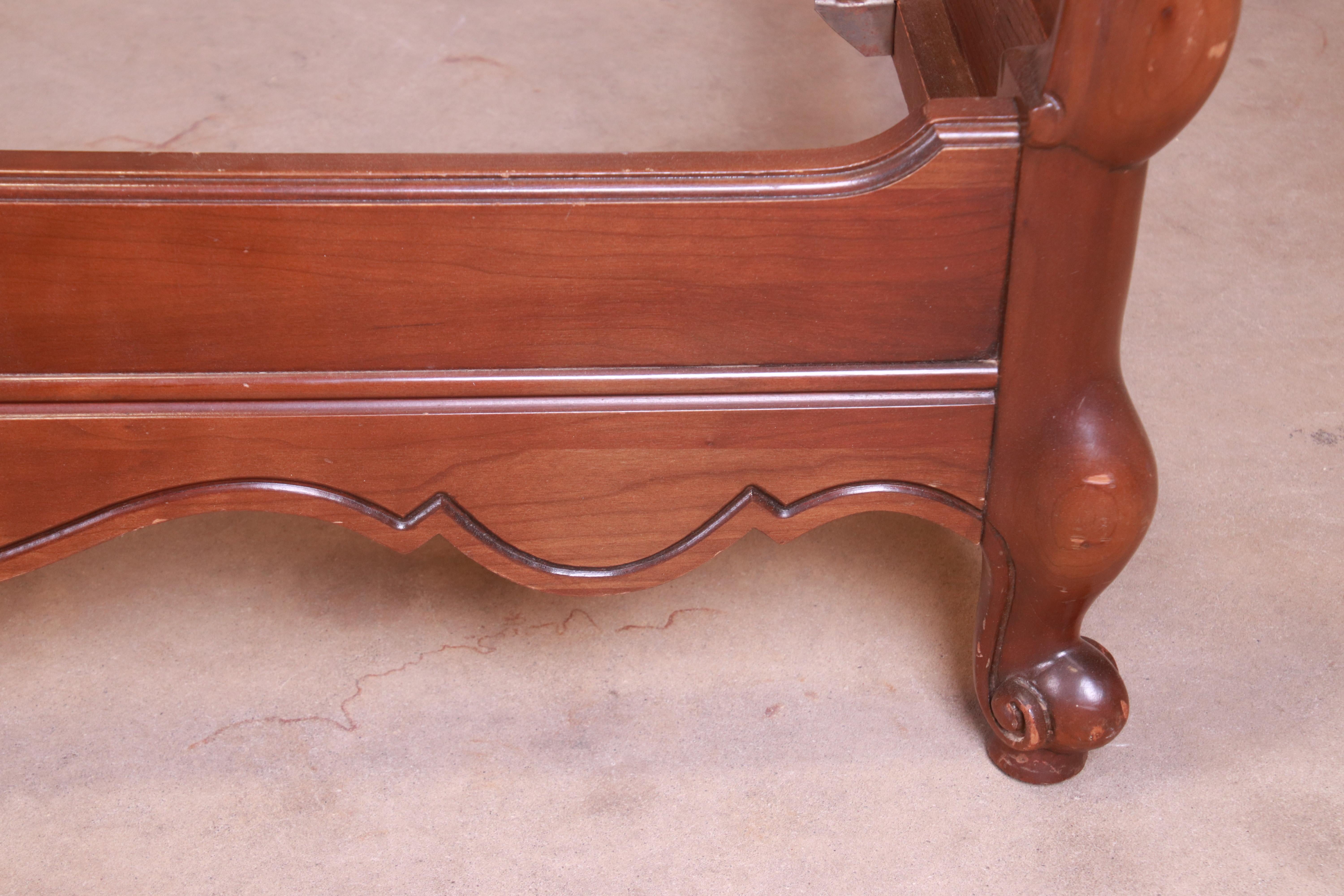 20th Century French Provincial Louis XV Carved Cherrywood Twin Beds, Pair