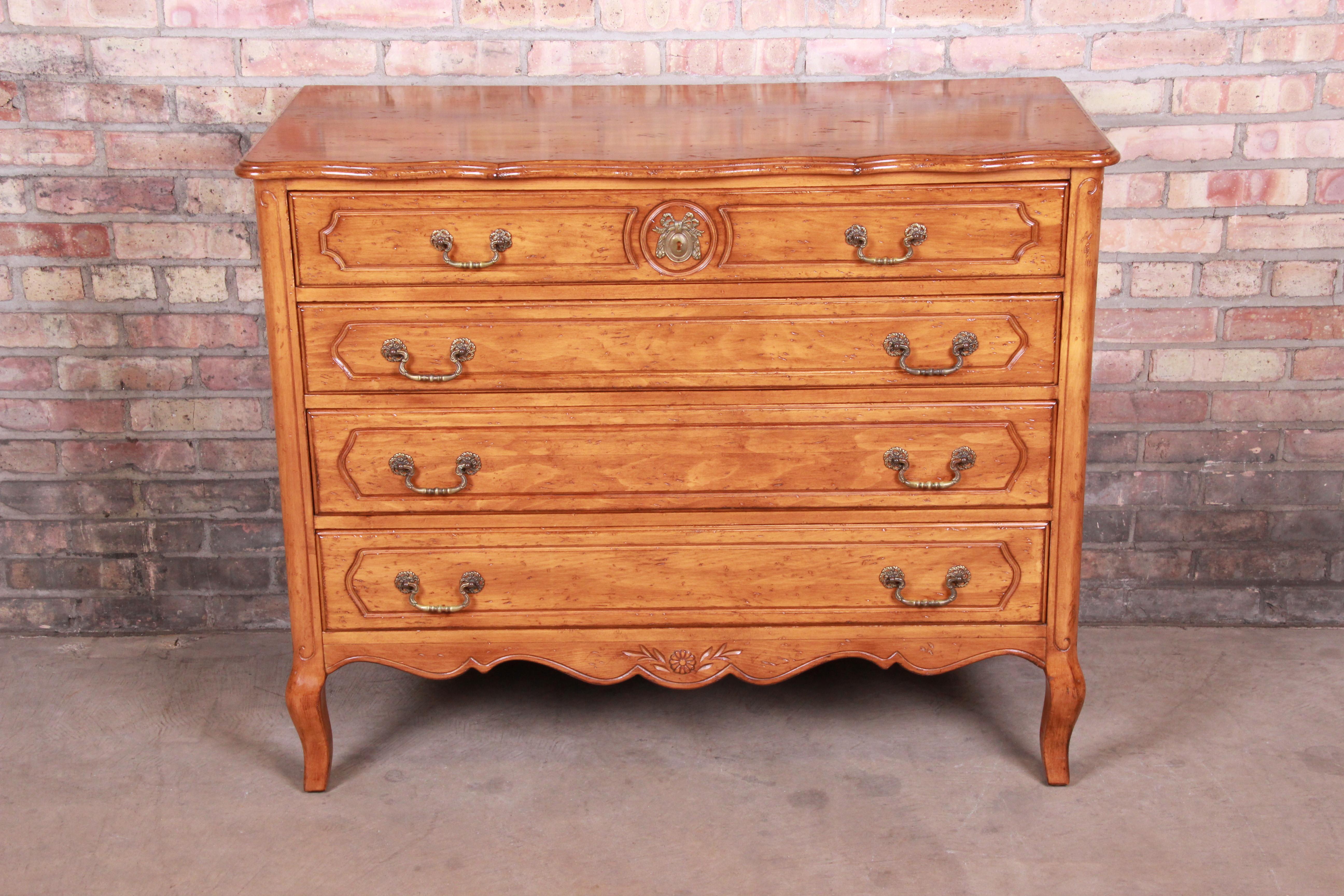 French Provincial Louis XV Carved Fruitwood Four-Drawer Dresser Chest In Good Condition In South Bend, IN