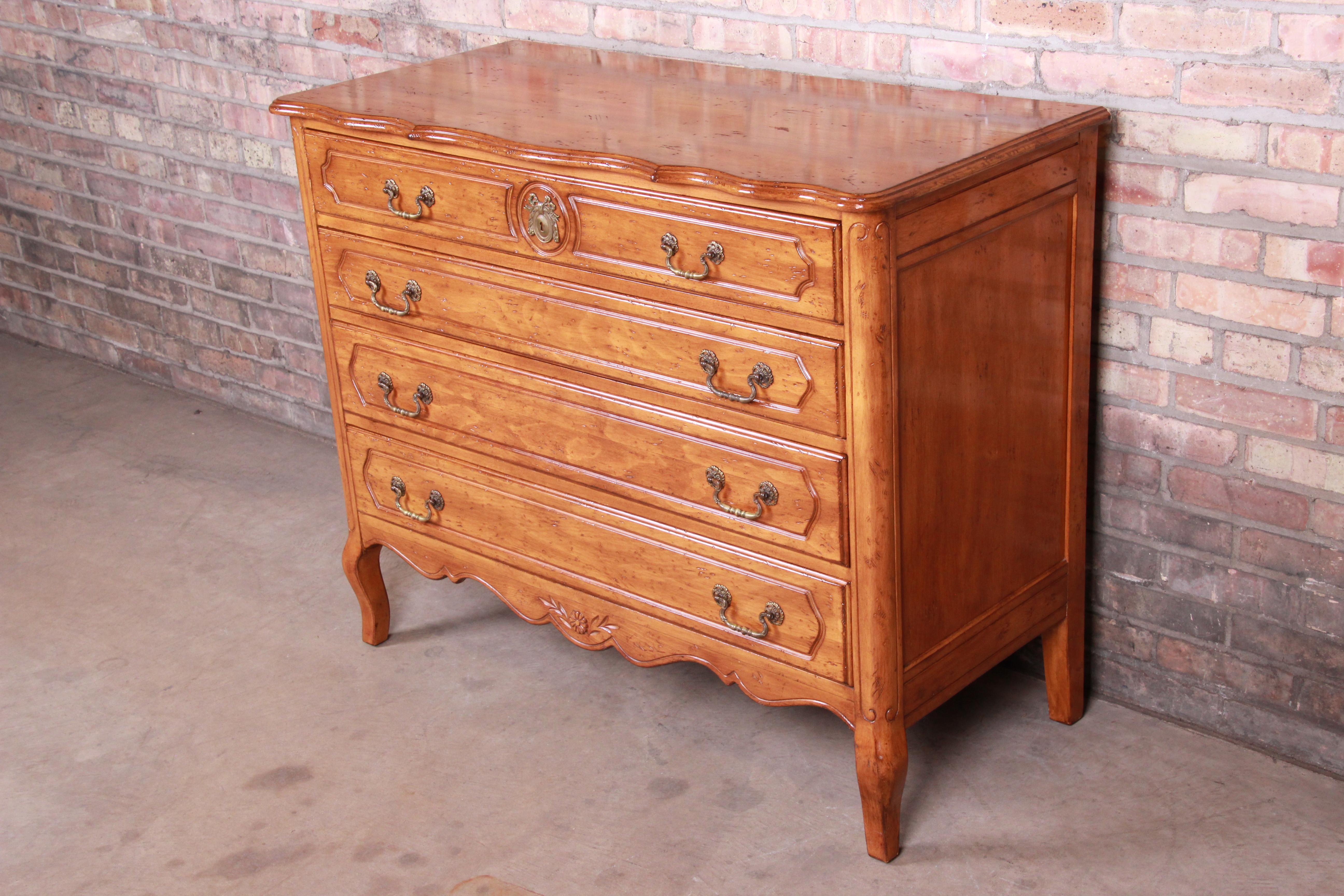 20th Century French Provincial Louis XV Carved Fruitwood Four-Drawer Dresser Chest