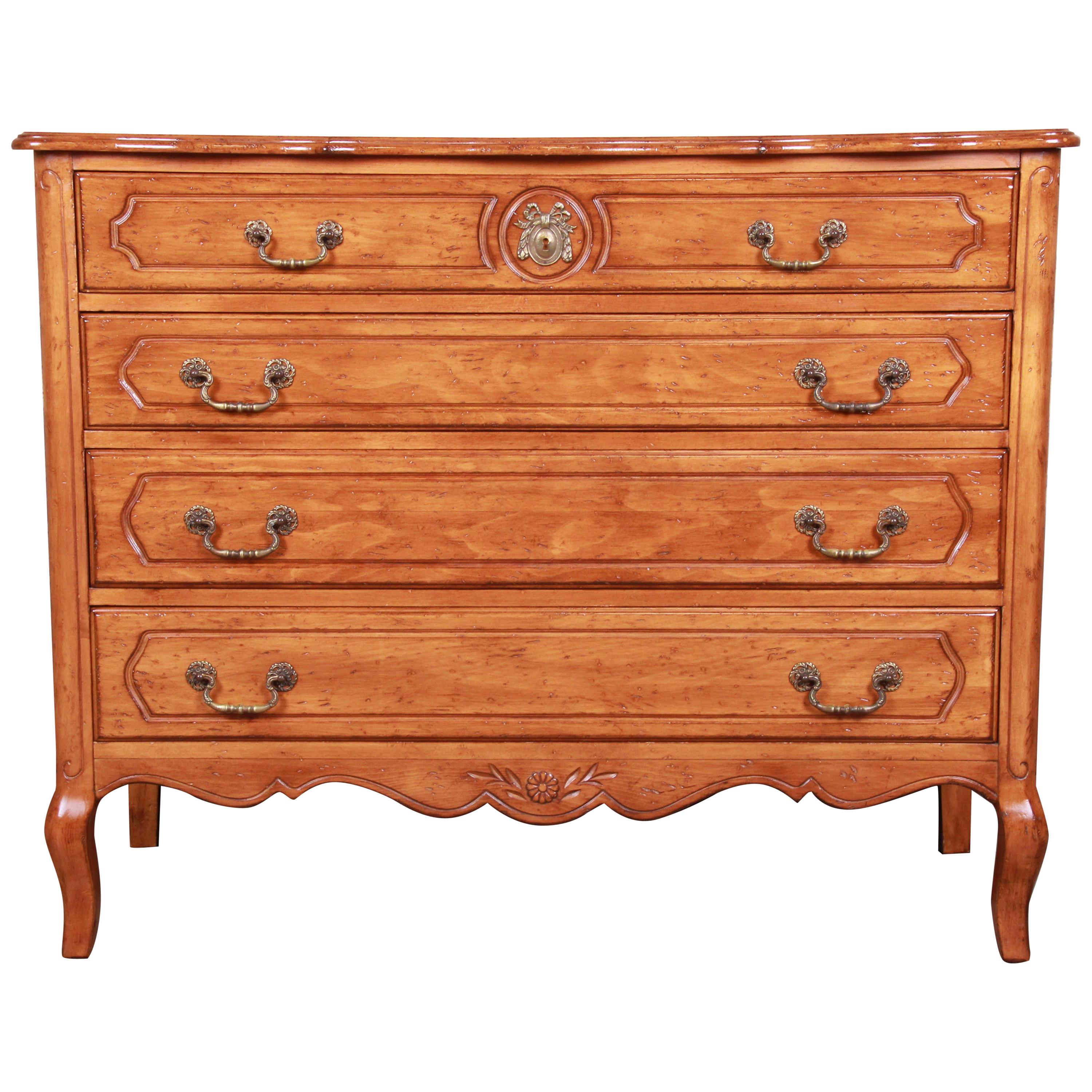 French Provincial Louis XV Carved Fruitwood Four-Drawer Dresser Chest