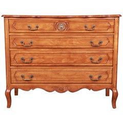 French Provincial Louis XV Carved Fruitwood Four-Drawer Dresser Chest