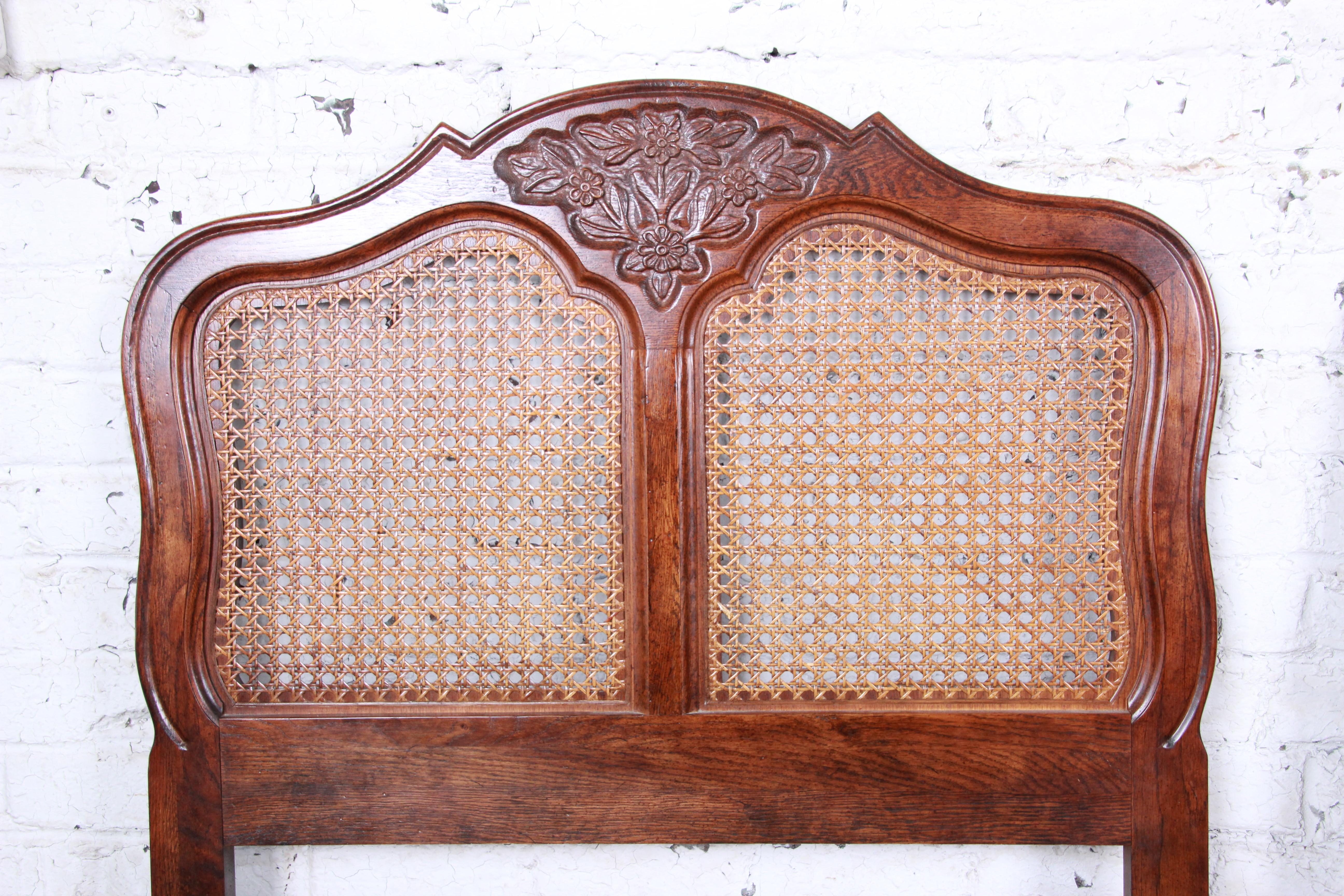 French Provincial Louis XV Carved Oak and Cane Twin Headboards by Hickory, Pair In Good Condition In South Bend, IN