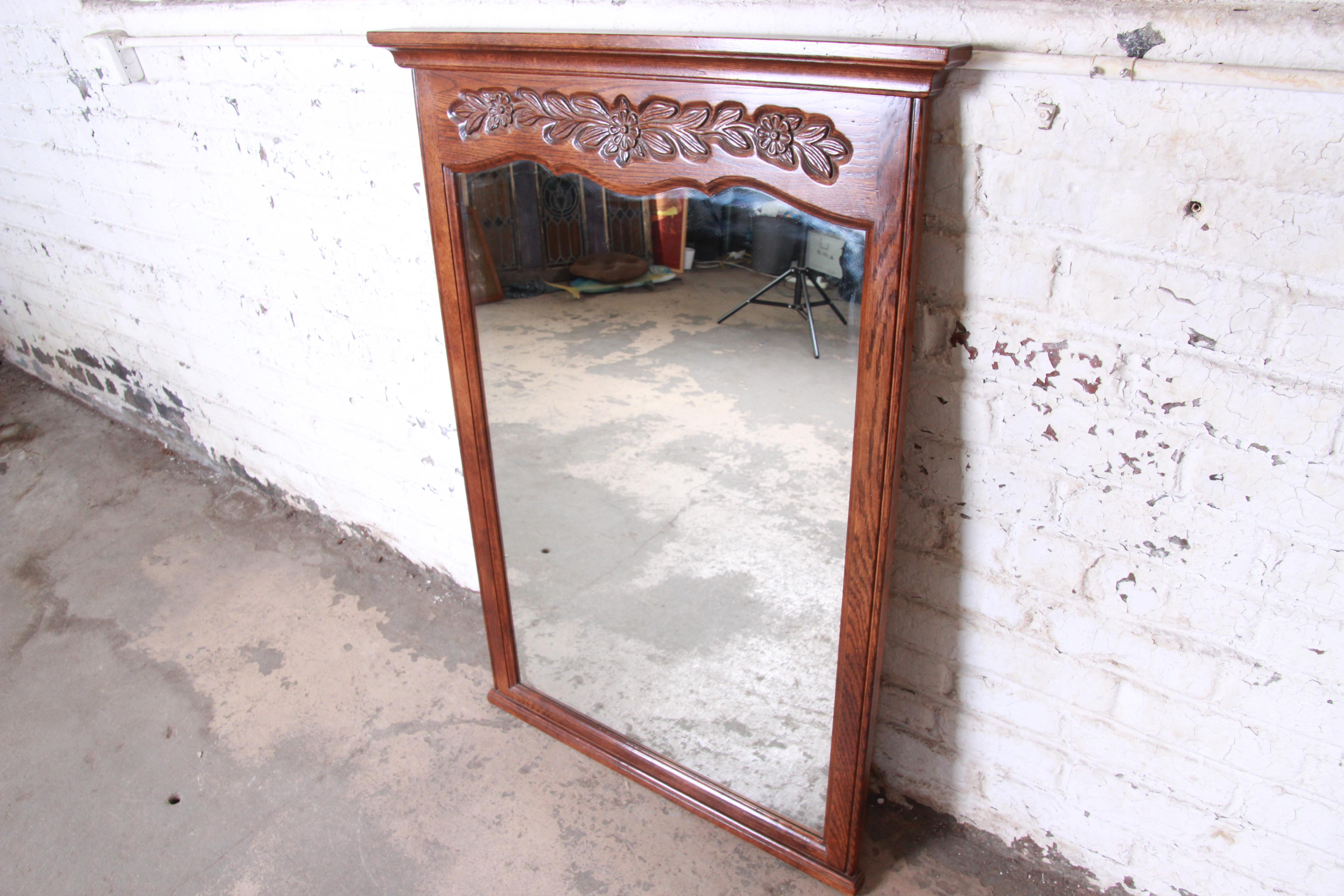 American French Provincial Louis XV Carved Oak Framed Wall Mirror by Hickory For Sale