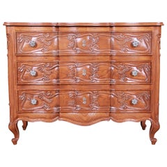 French Provincial Louis XV Carved Oak Three-Drawer Commode or Bachelor Chest