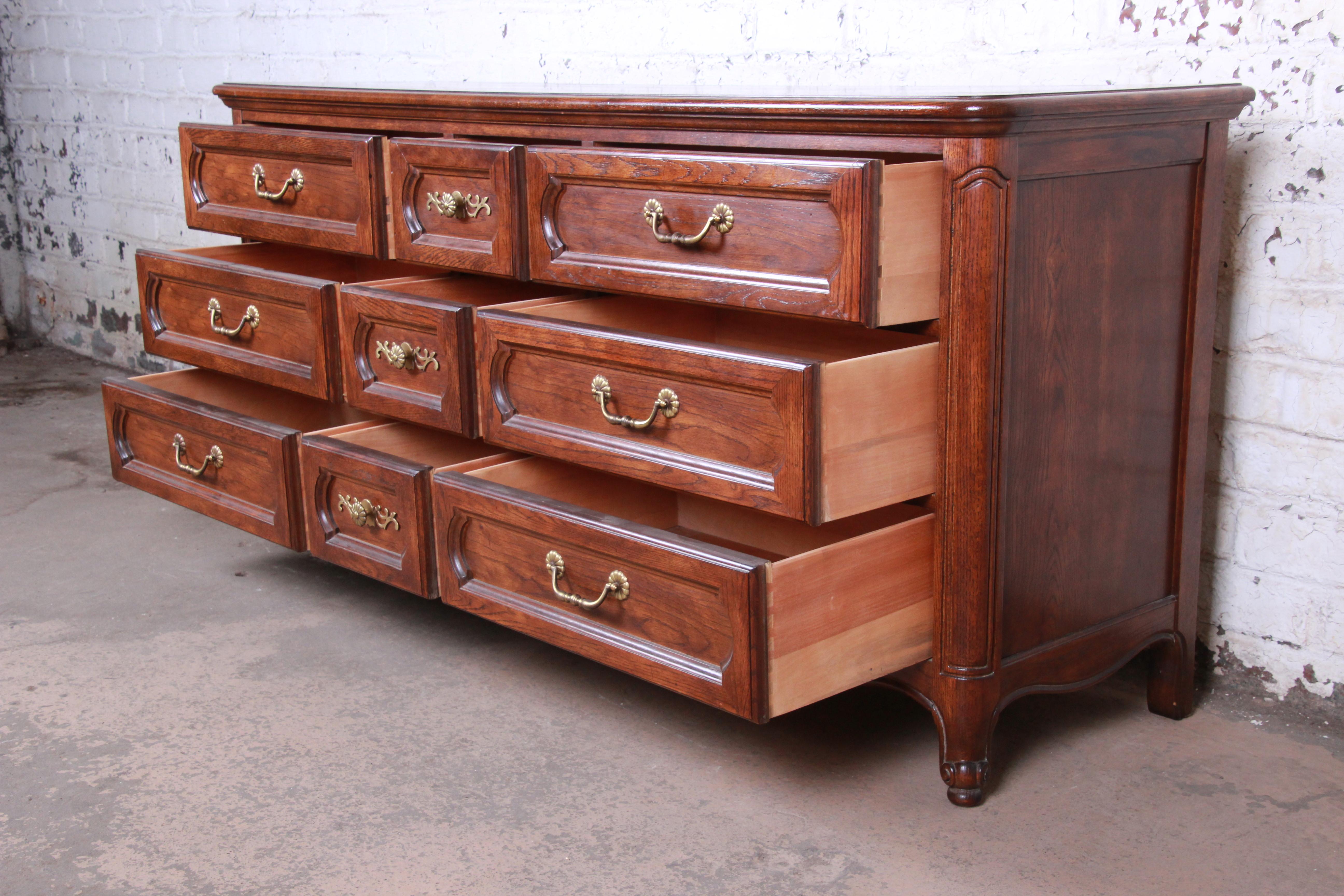 French Provincial Louis XV Carved Oak Triple Dresser or Credenza by Hickory 3