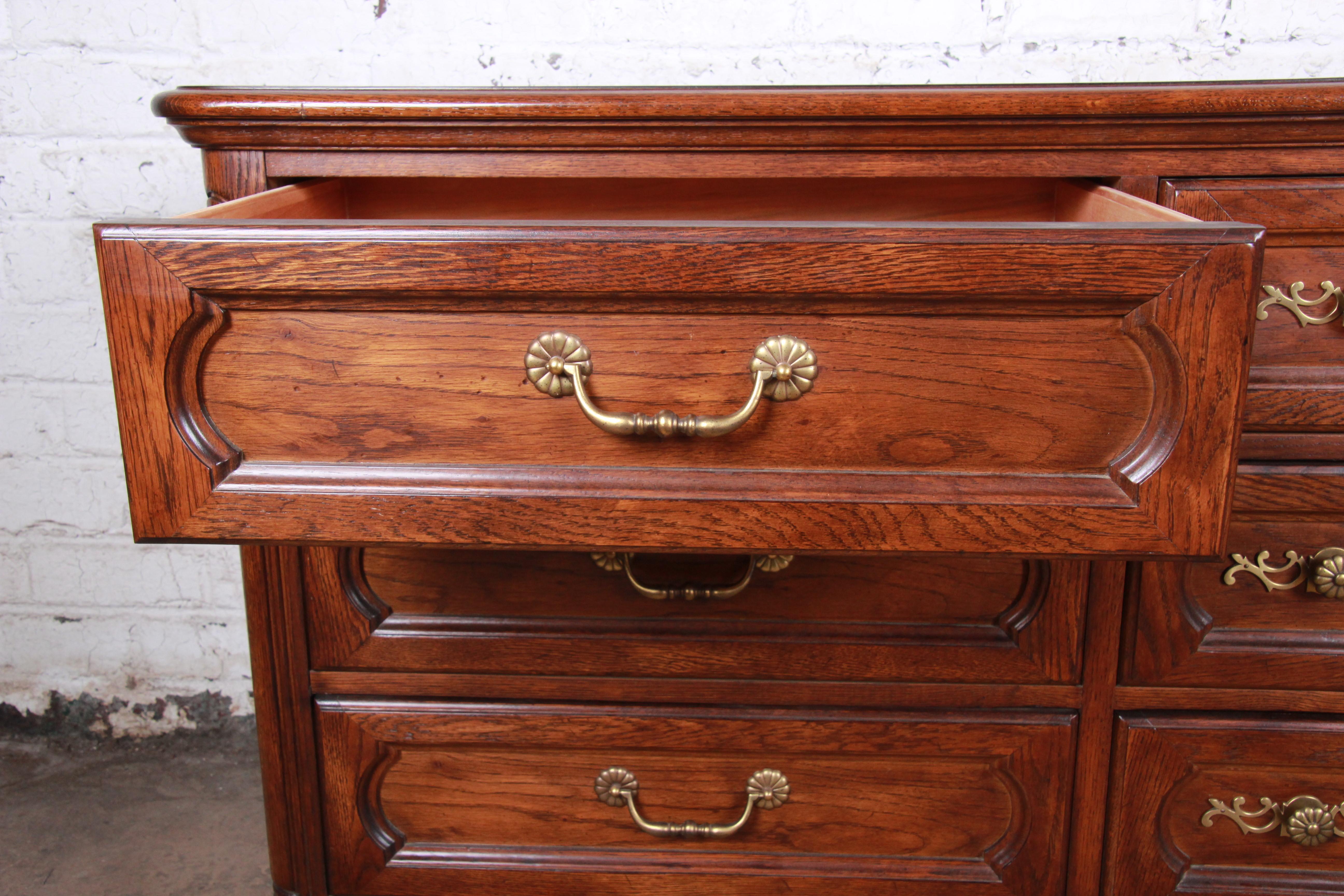 French Provincial Louis XV Carved Oak Triple Dresser or Credenza by Hickory 4