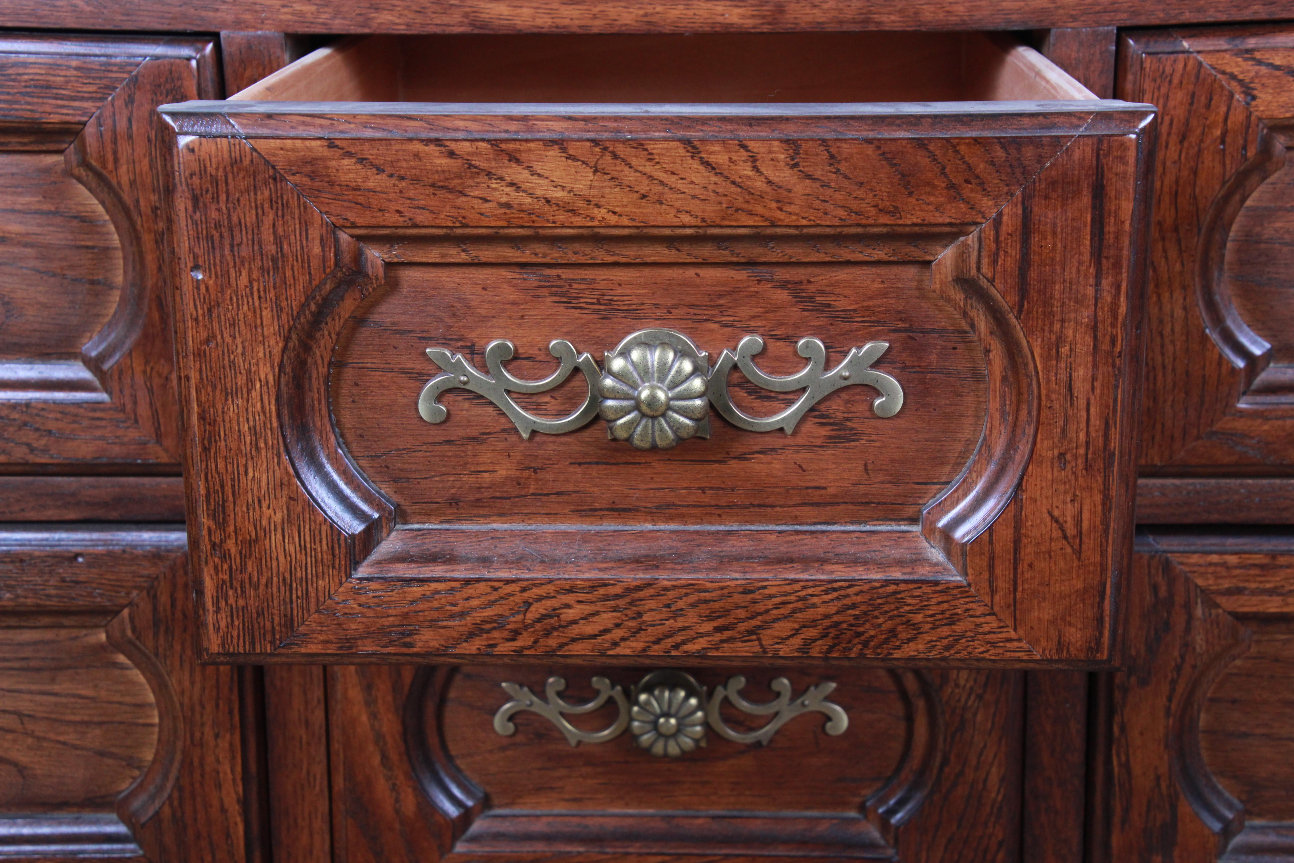 French Provincial Louis XV Carved Oak Triple Dresser or Credenza by Hickory 8
