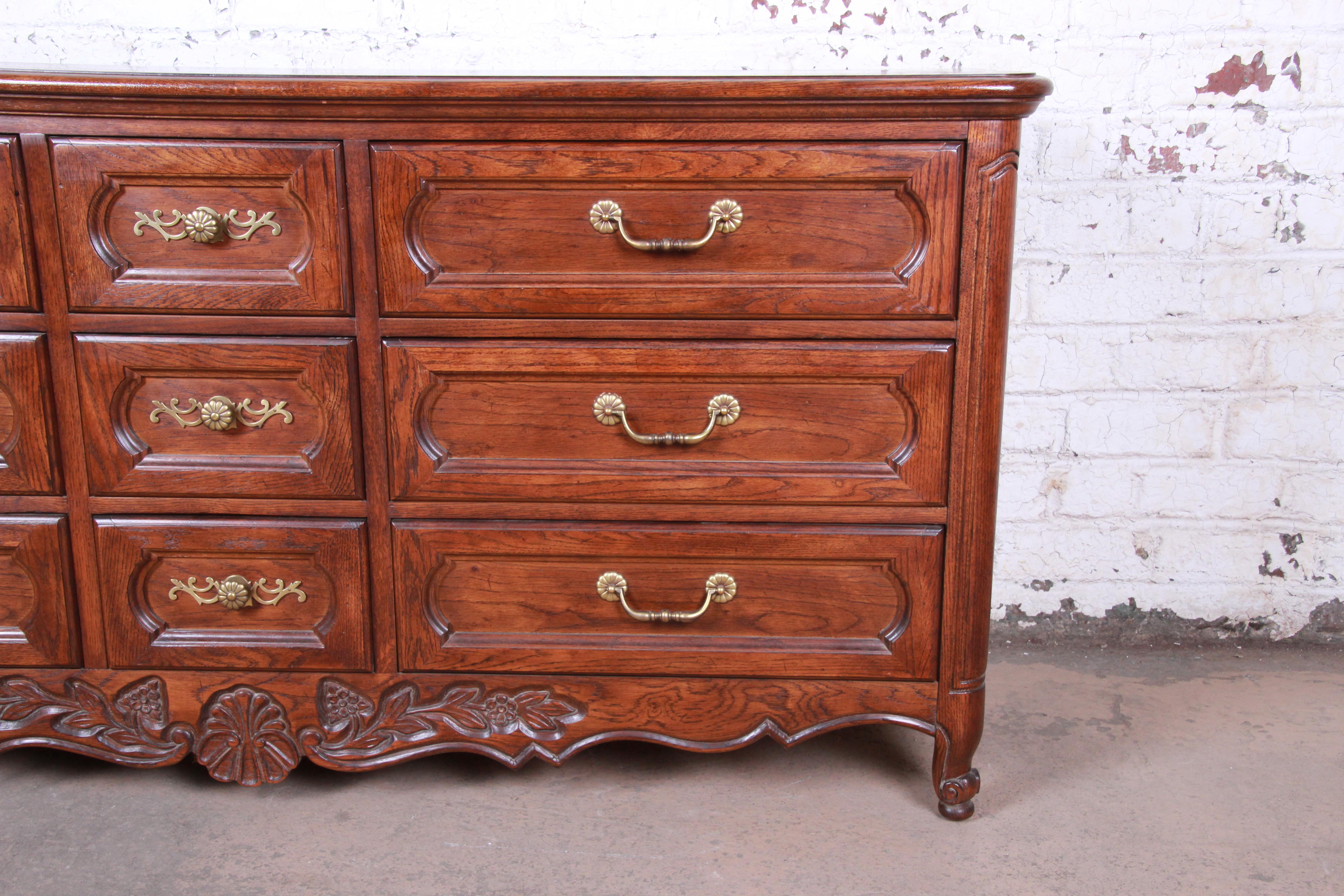 French Provincial Louis XV Carved Oak Triple Dresser or Credenza by Hickory 1