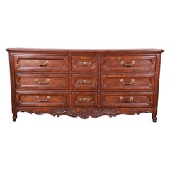 Vintage French Provincial Louis XV Carved Oak Triple Dresser or Credenza by Hickory