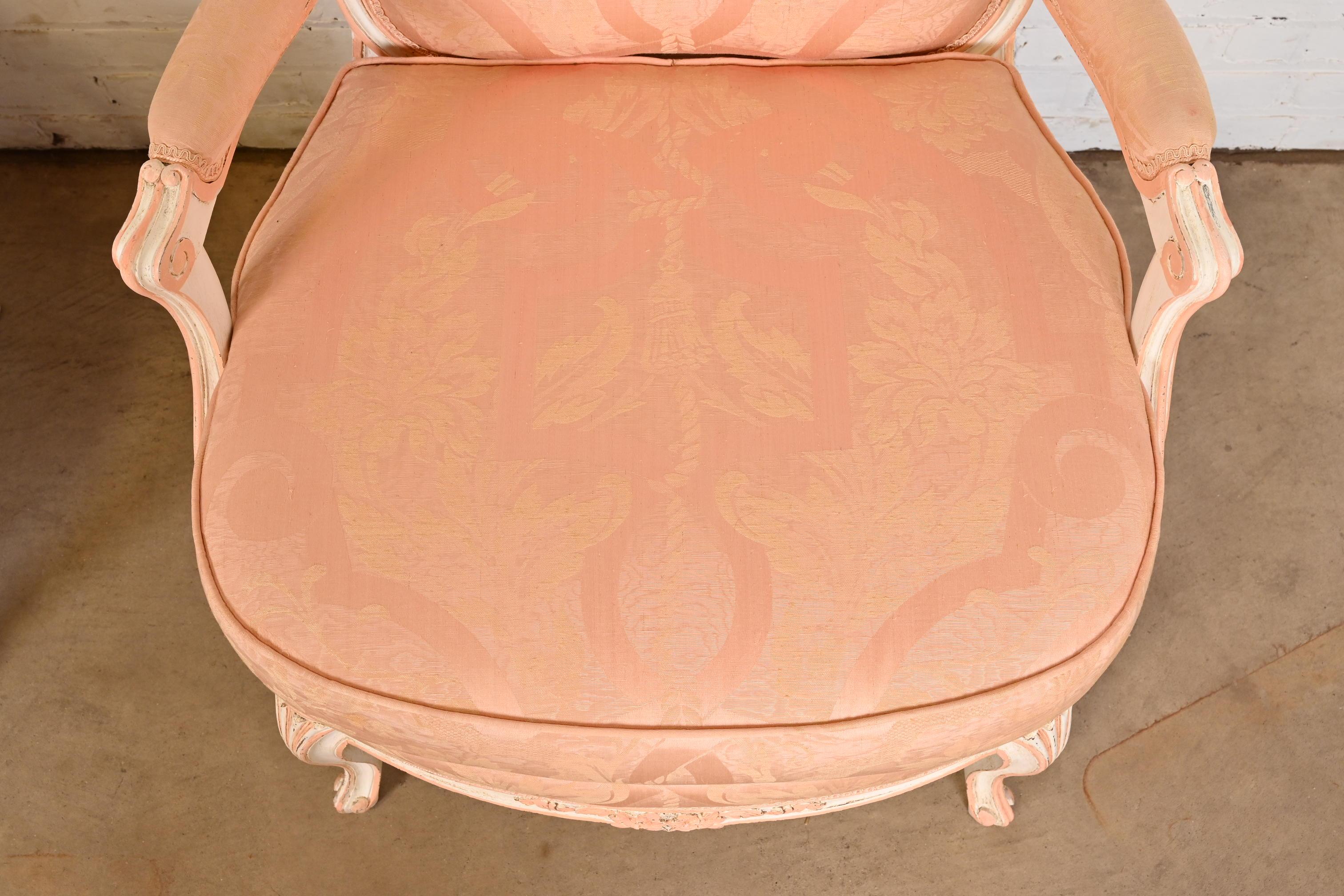 French Provincial Louis XV Carved Painted Walnut Fauteuils, Pair For Sale 7