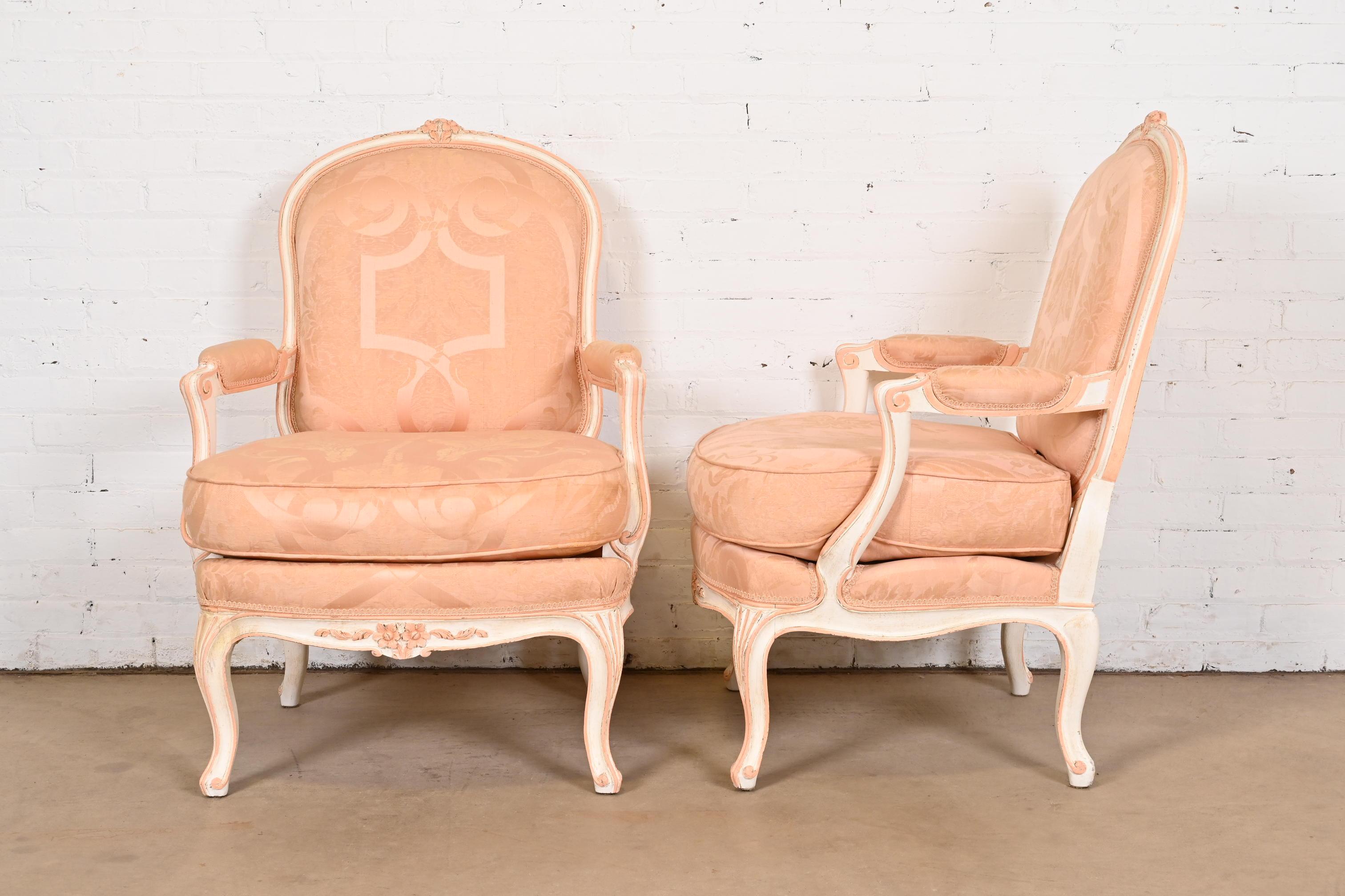 French Provincial Louis XV Carved Painted Walnut Fauteuils, Pair For Sale 8