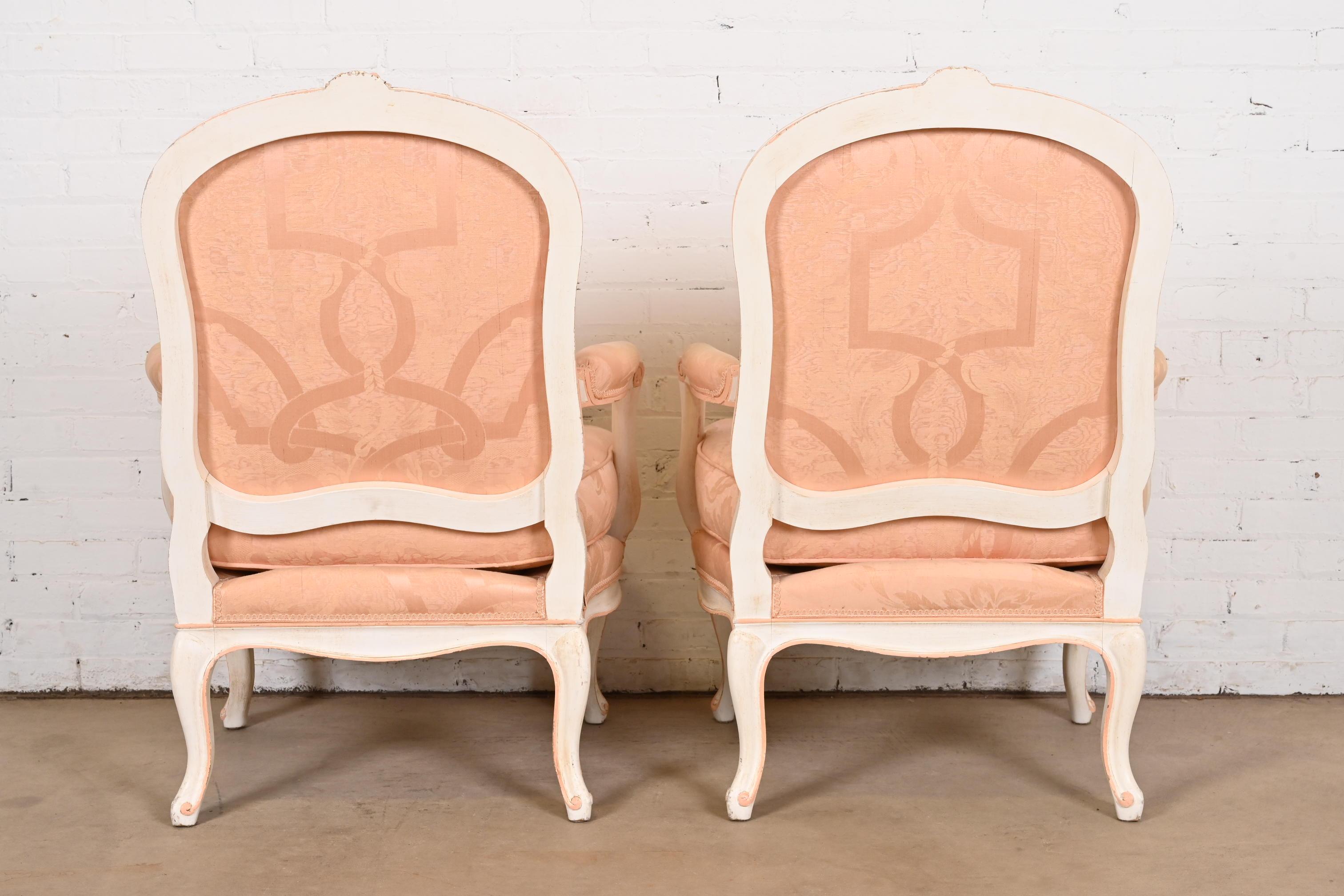 French Provincial Louis XV Carved Painted Walnut Fauteuils, Pair For Sale 9