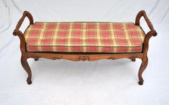 French Provincial Louis XV Carved Walnut and Cane Window Bench