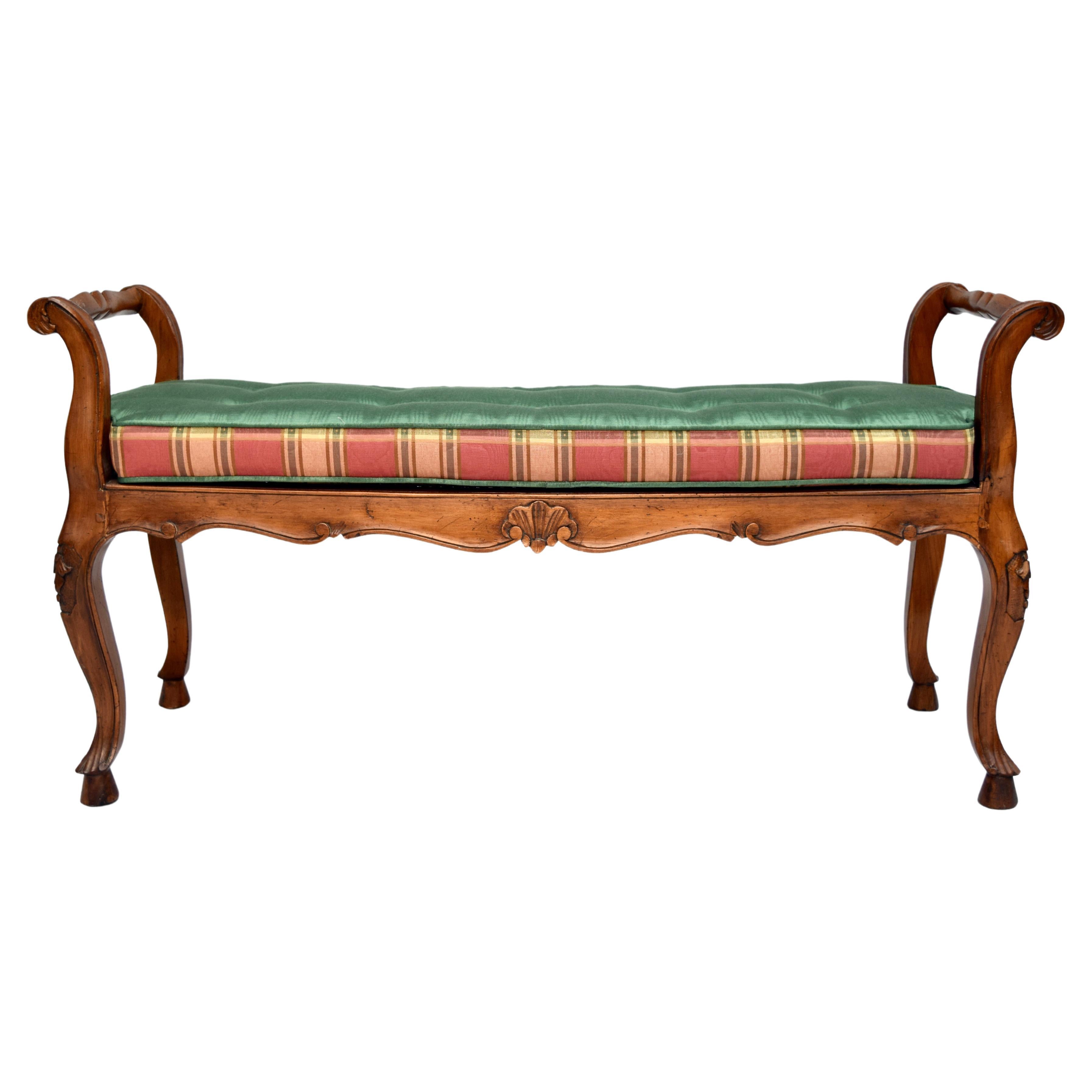 French Provincial Louis XV Carved Walnut and Cane Window Bench