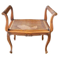 French Provincial Louis XV Carved Walnut Bench or Ottoman with Caning
