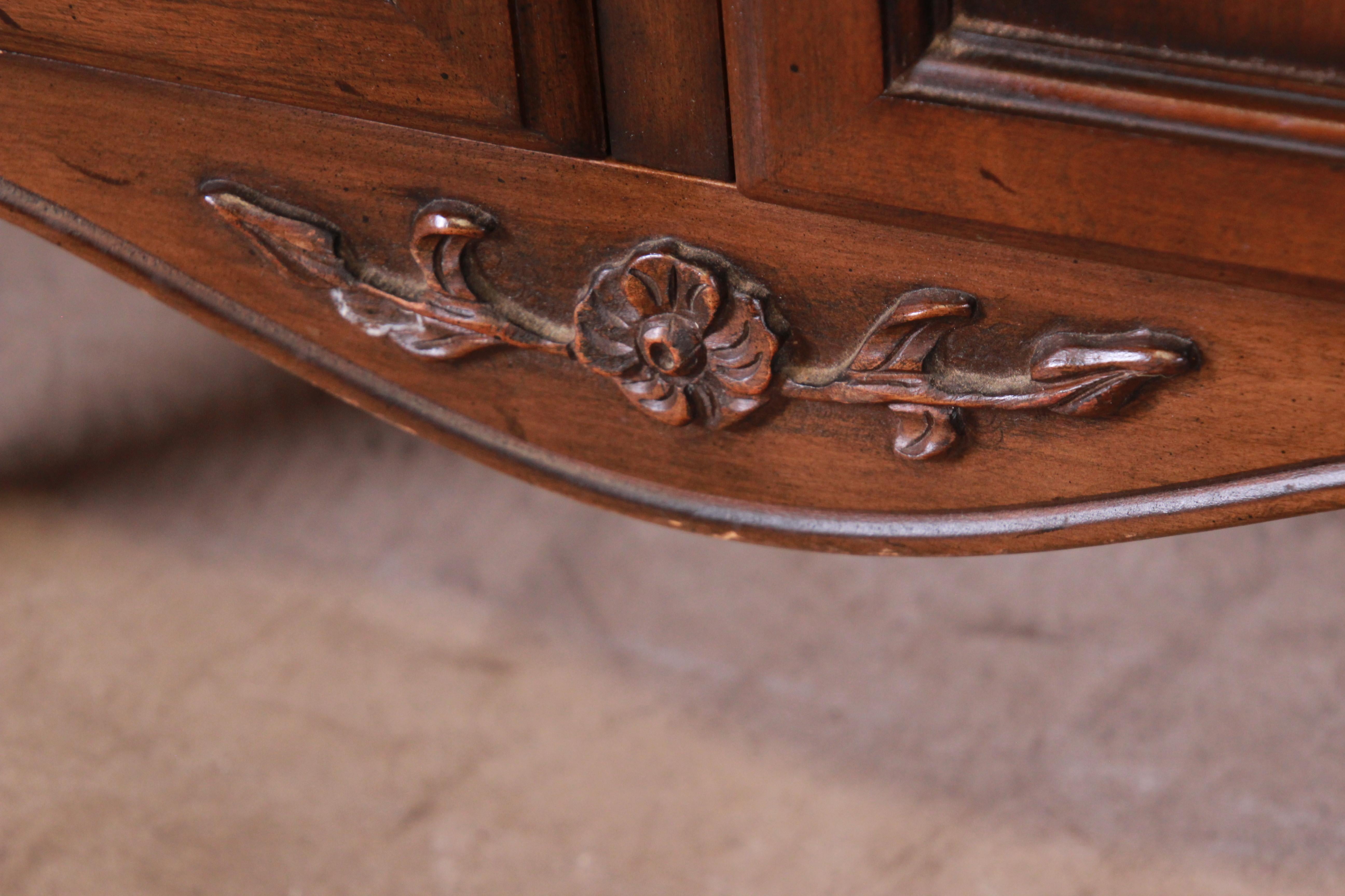 Brass French Provincial Louis XV Carved Walnut Nightstand